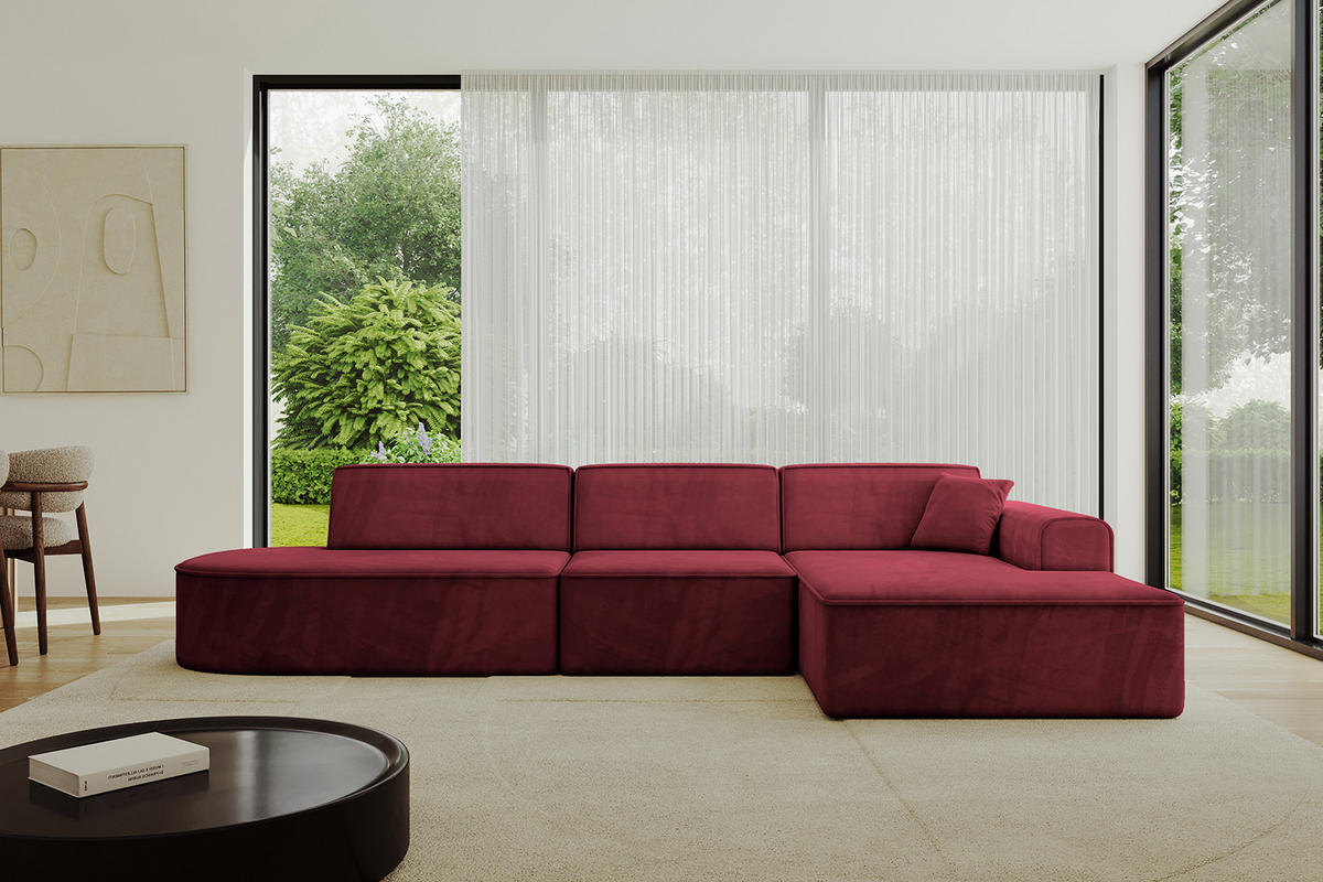 ECKSOFA Ottomane Rechts IREA-L2-v3 - 318x165x76 cm Bordeauxrot - Bordeaux, Holzwerkstoff/Textil (318/165cm) - ALTDECOR