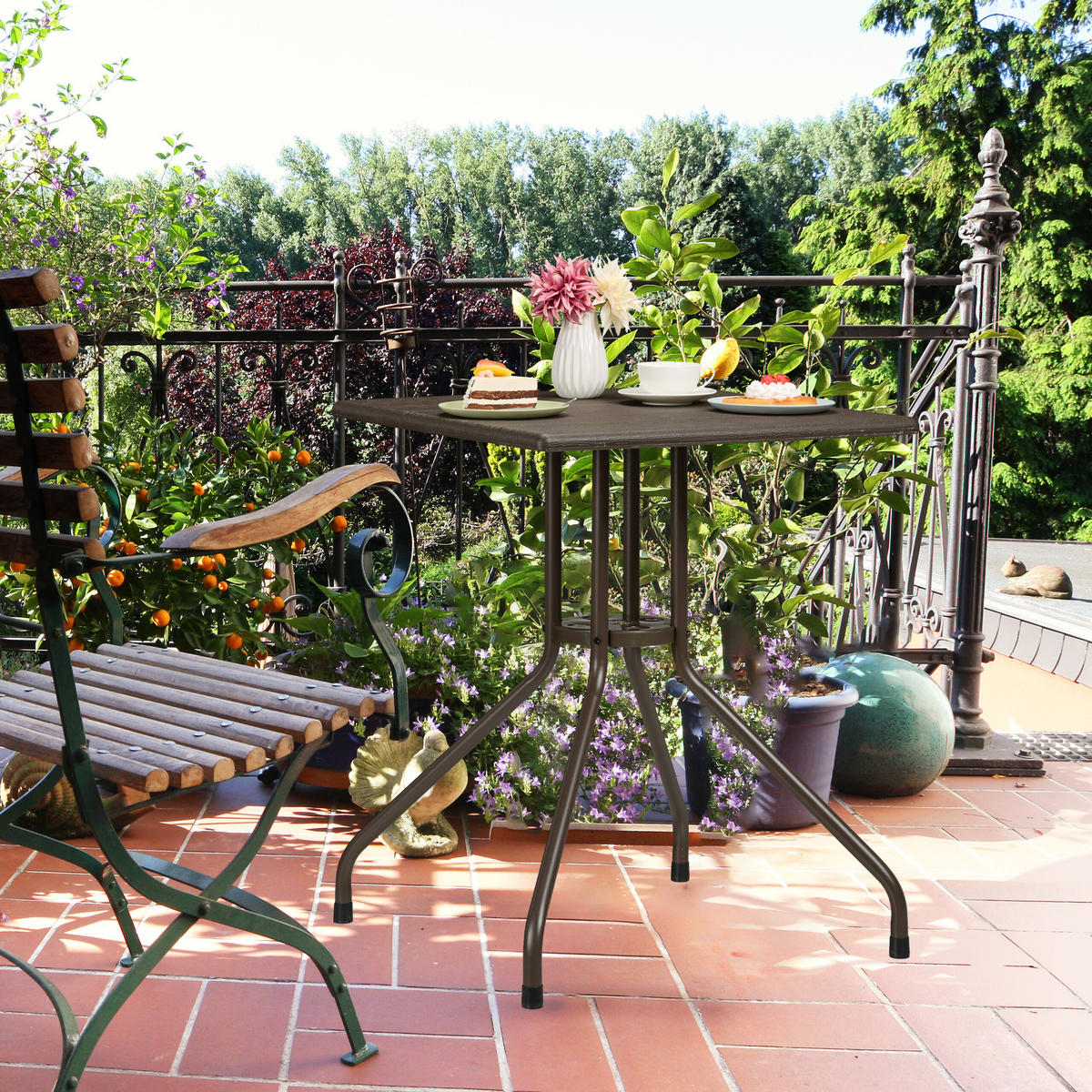 GARTENTISCH - Braun, Kunststoff/Metall (61/61/75cm) - Relaxdays