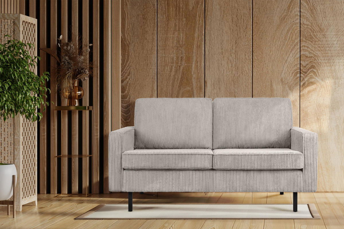 2-SITZER-SOFA INVIA Klassische-Stil mit Armlehnen, Feinkord-Stoff, Creme - Creme/Schwarz, Textil (164/87/98cm) - KONSIMO®