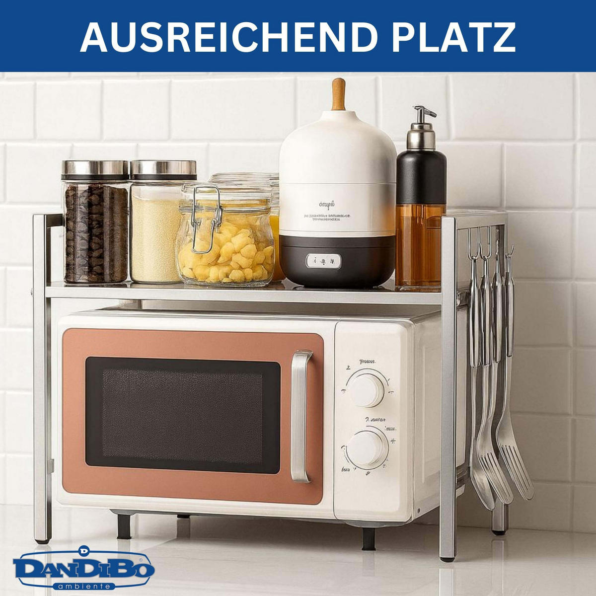 MIKROWELLENREGAL Edelstahl 2 Stufig 40-64 cm - Silberfarben, Metall (64/46/36cm) - DanDiBo