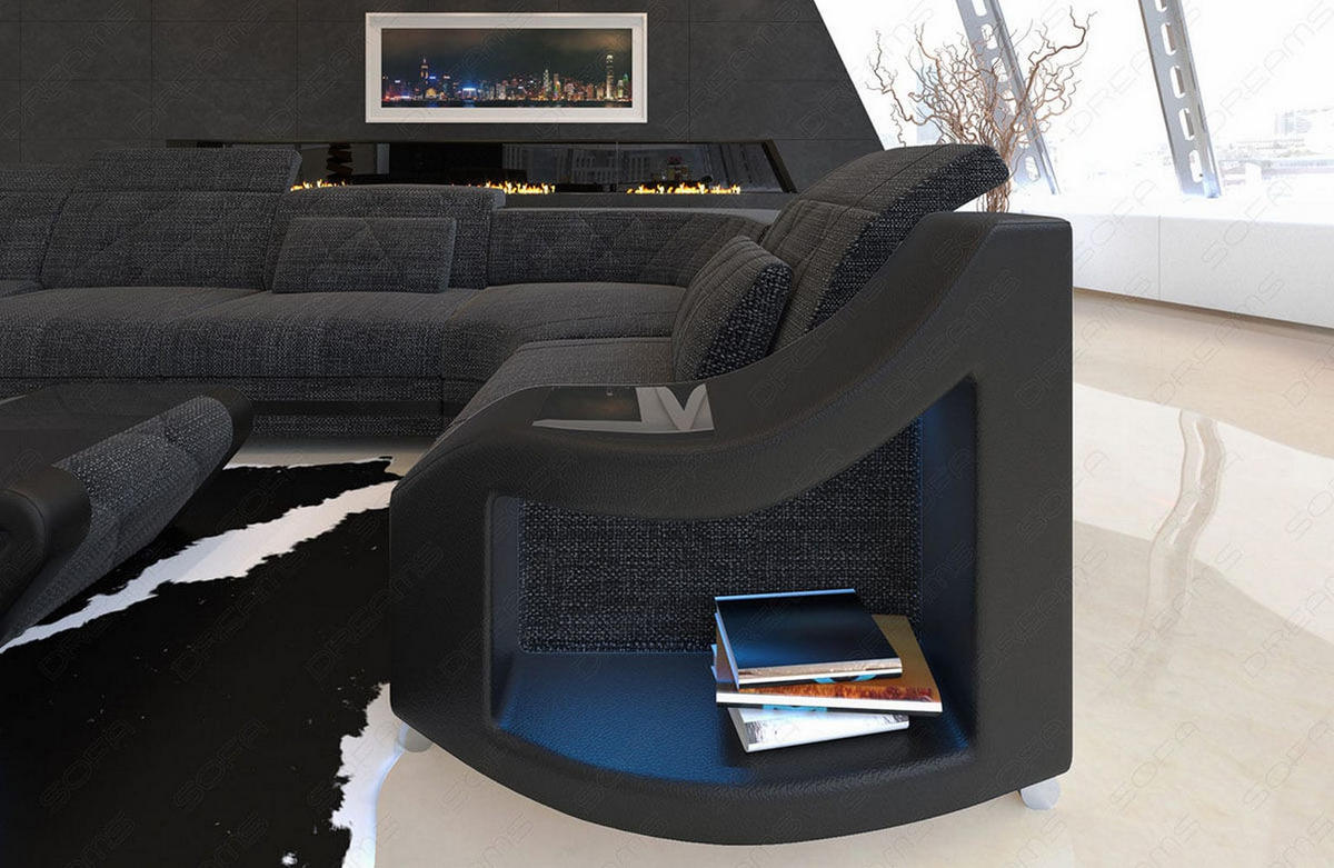 WOHNLANDSCHAFT Stoff Sofa Swing U Form Schwarzgrau Schwarz Strukturstoff - Schwarz, Kunststoff (404/90/220cm)