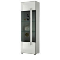 VITRINE weiß Hochglanz 60 x 200 cm, Vitrinenschrank mit 5 Fächern - Weiß Hochglanz/Schwarz, Glas/Holzwerkstoff (60/200/37cm) - Furn.Design