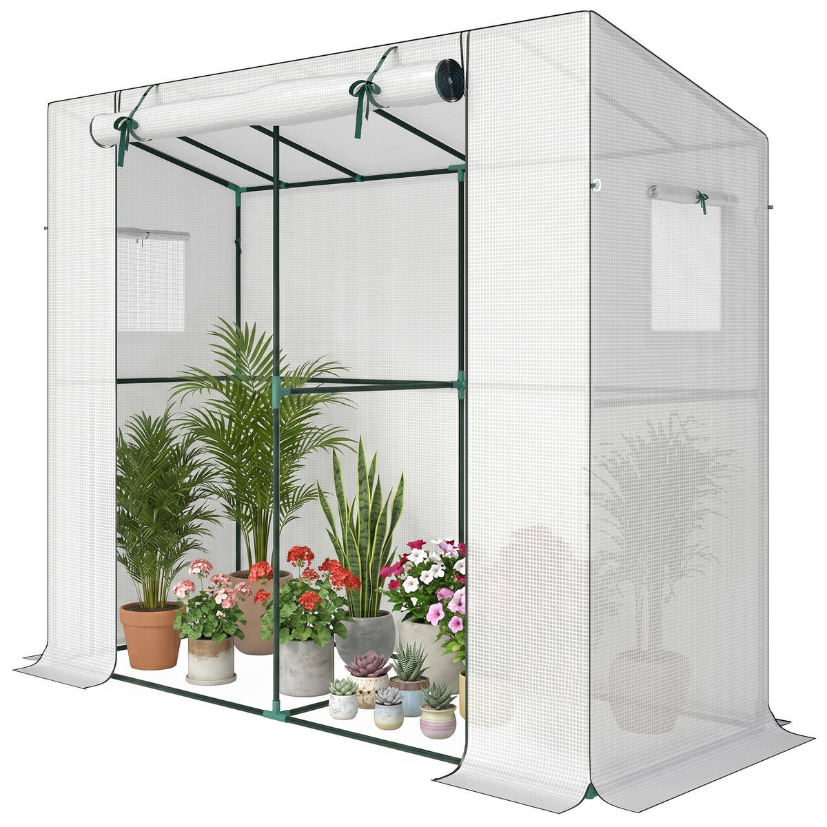 MINI-GEWÄCHSHAUS, Netzfenster, Rolltür, UV-beständig, für Setzlinge, Weiß - Multicolor, Kunststoff (200/170/76cm) - FORIOUS