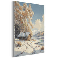 AKUSTIKBILD Winter - Schnee - Zuhause - Natur Kunstdruck Schlafzimmer 50x70 cm - Hellbraun, Kunststoff (50/70/0.9cm) - MuchoWow