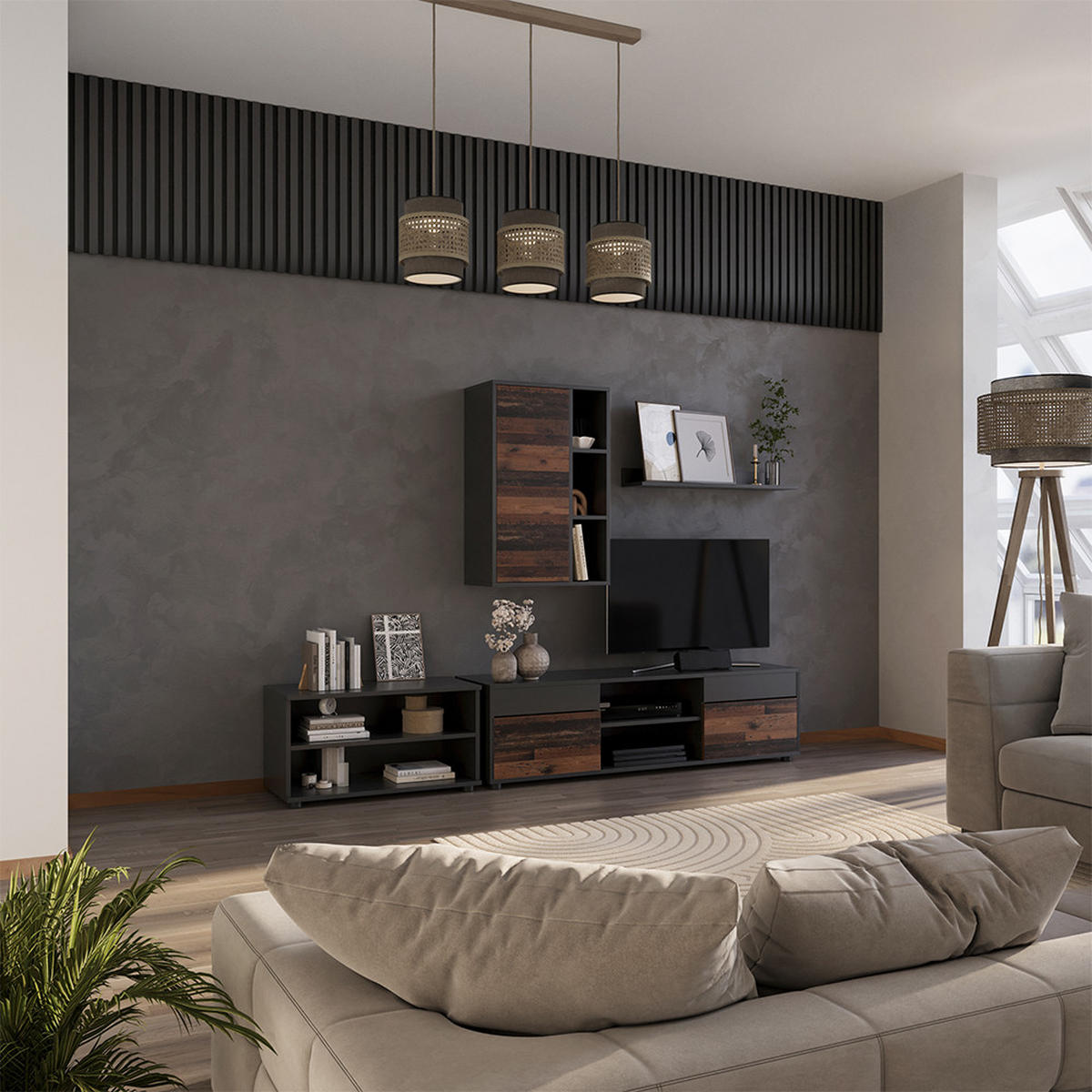 ŽIVÁ STĚNA Berno Černá/starý styl - černá/hnědá, kompozitní dřevo (139.8/38.9/35.4cm) - Vicco