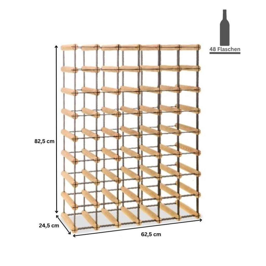 WEINREGAL Vinotega Mod Metal 82,5x62,5x24,5 cm 6x8 Flaschen Massives Kiefernholz Natur - Naturfarben, Holz (62.5/82.5/24.5cm) - PROREGAL