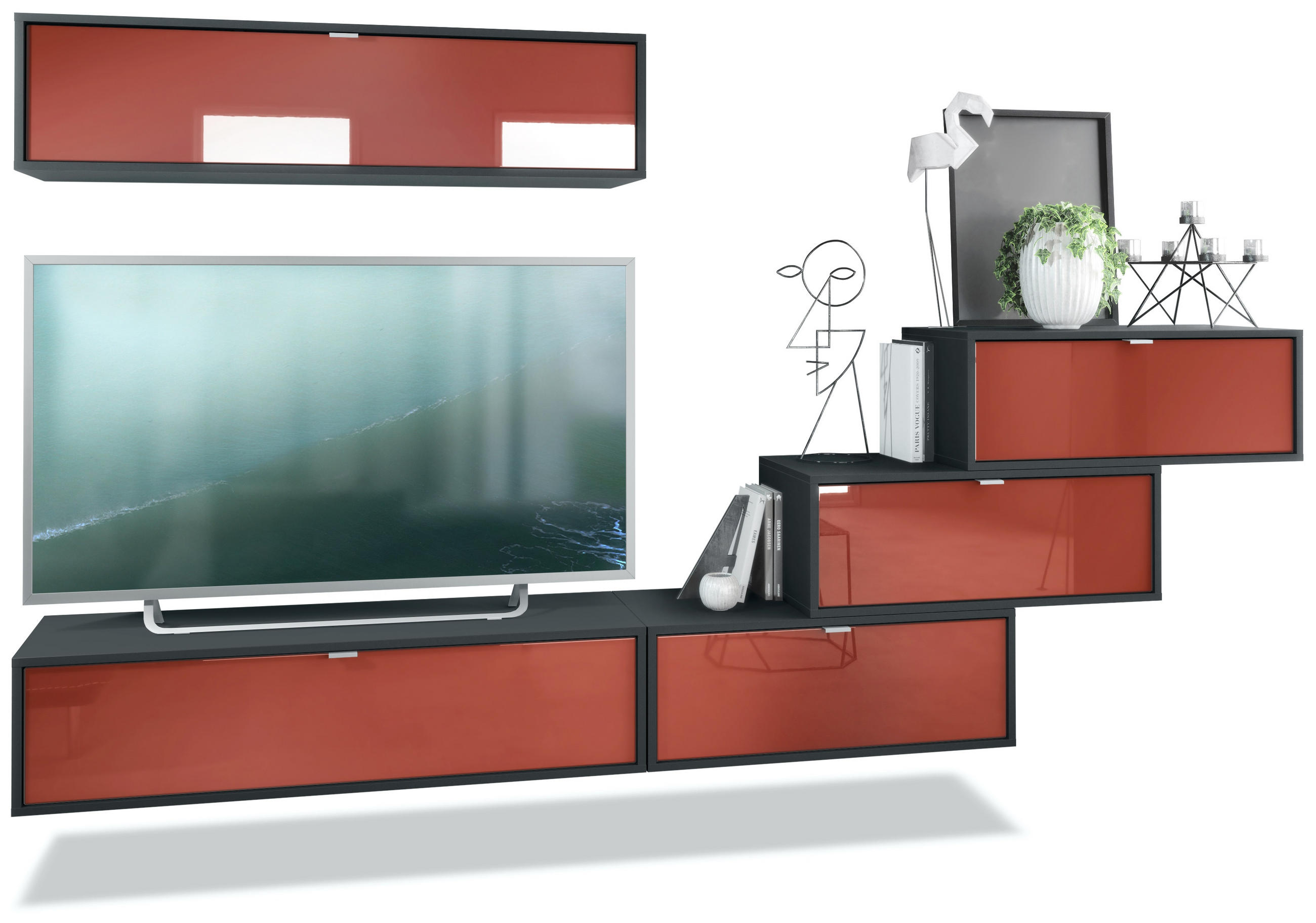 Vladon Wohnwand Bordeaux 275x180x37 cm