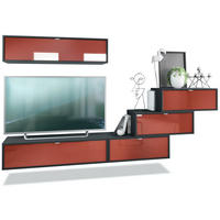 WOHNWAND Lana Fronten in Bordeaux Hochglanz - Bordeaux, Holzwerkstoff (275/180/37cm) - Vladon