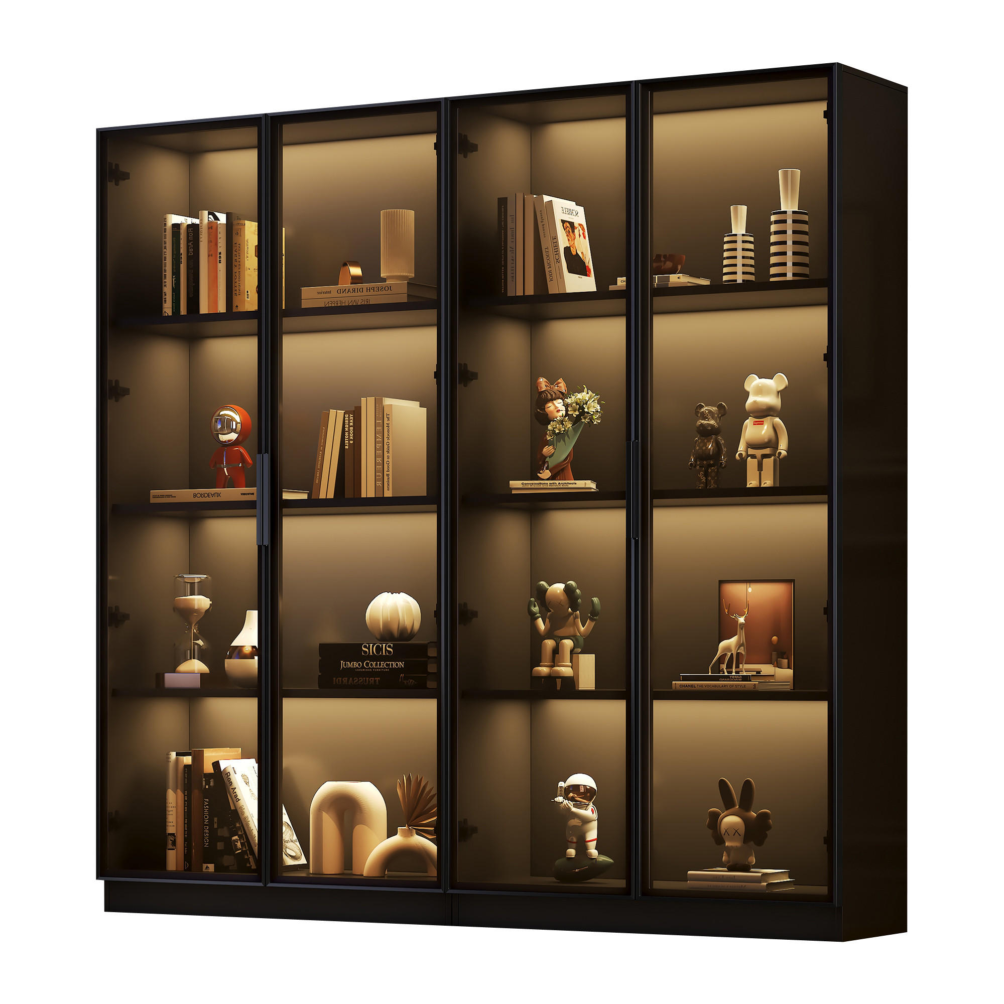 BUFFET LED Glas 4 Türen Vitrine Schwarz - Schwarz, Holzwerkstoff (160/160/40cm) - FLIEKS