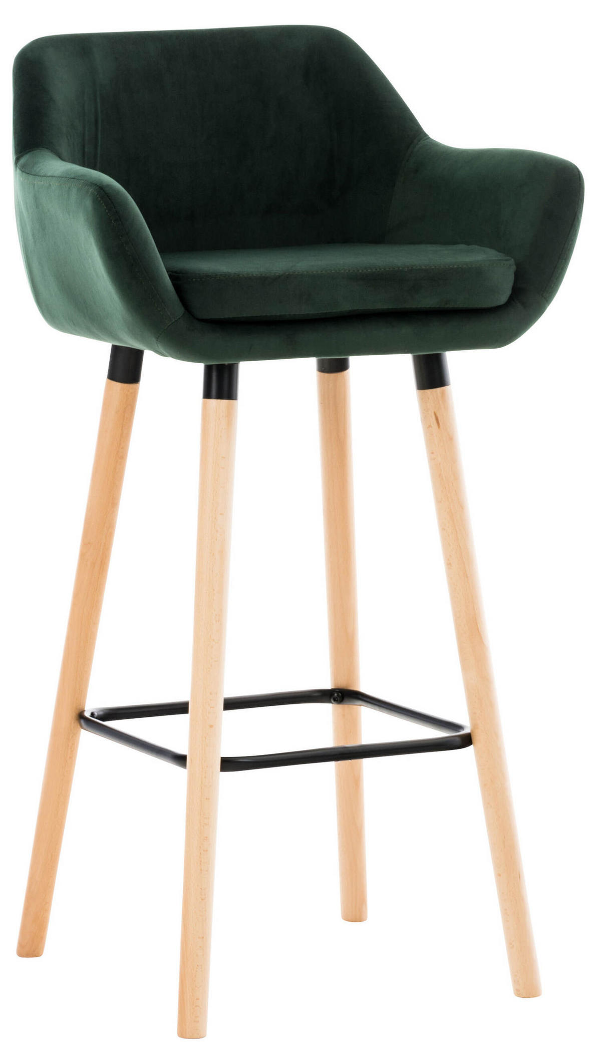 BARHOCKER Grande, Gestell Holz, Samt Grün - Braun/Grün, Holz/Textil (55/99/46cm) - TPFLiving