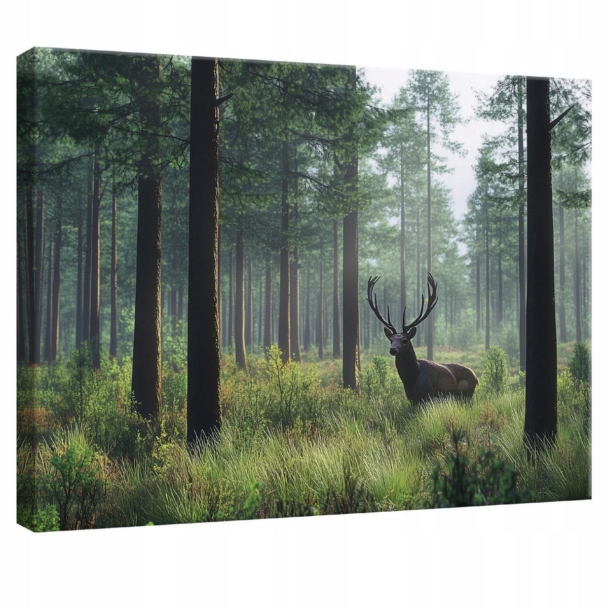 WANDBILD Hirsch Wald Natur Modern 120x80 - Multicolor, Holzwerkstoff (120/80cm) - Wallarena