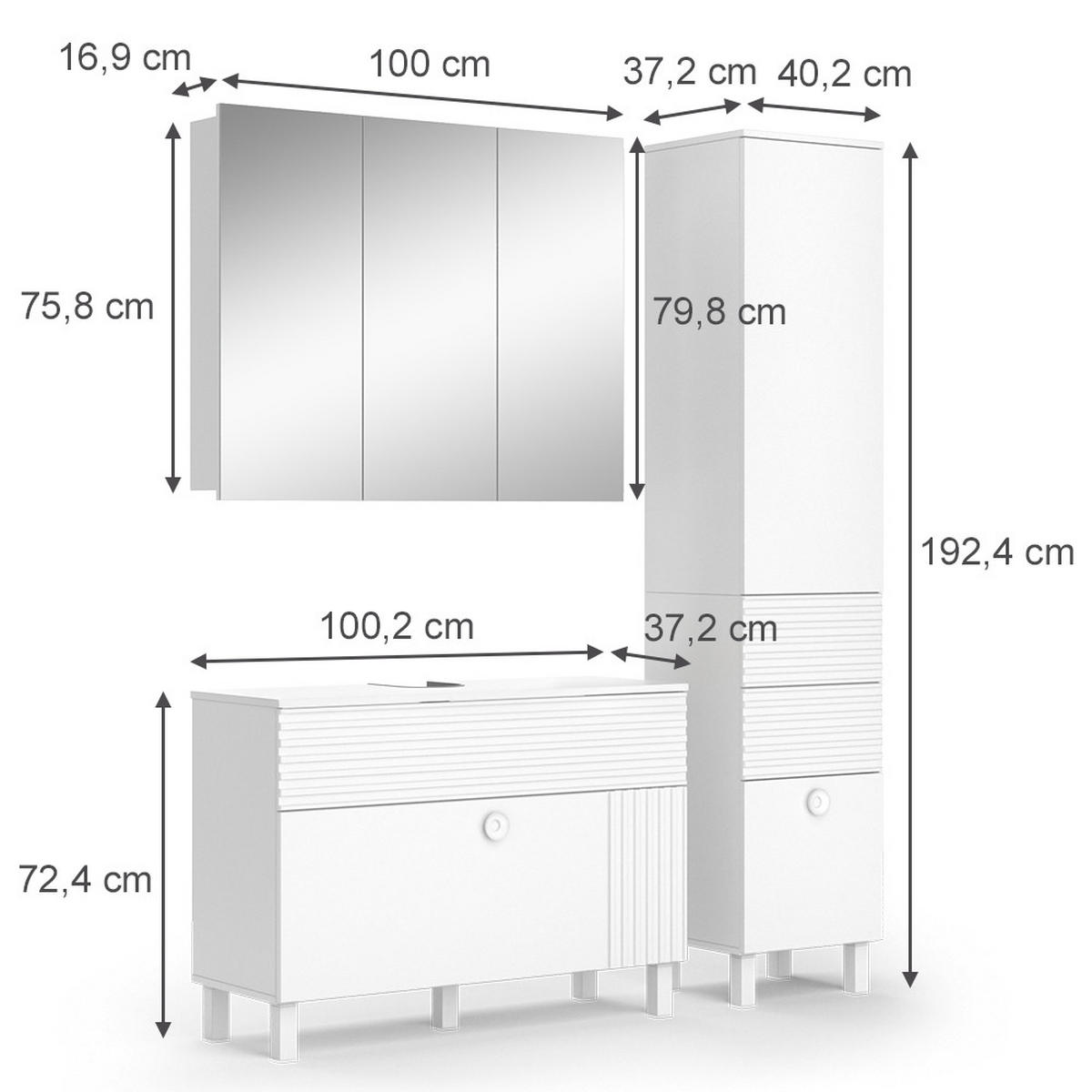BADMÖBEL-SET Sola Weiß 3 Teile, mit Hochschrank - Weiß, Holzwerkstoff (100/72/37cm) - Vicco
