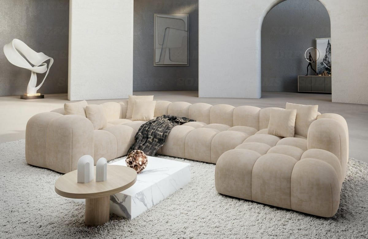 WOHNLANDSCHAFT Cloud Beige Samtstoff - Beige, Kunststoff (314/72/184cm)