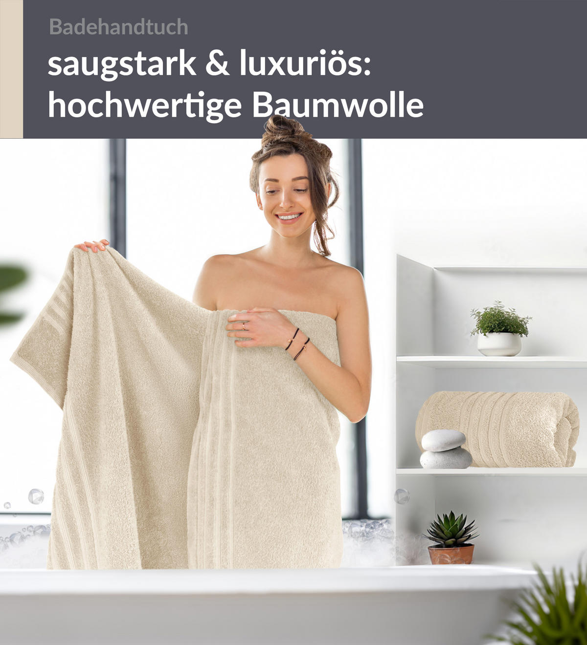 BADETUCH London Natur 2er Set 100x150 - Naturfarben, Textil (100/150cm) - Lashuma