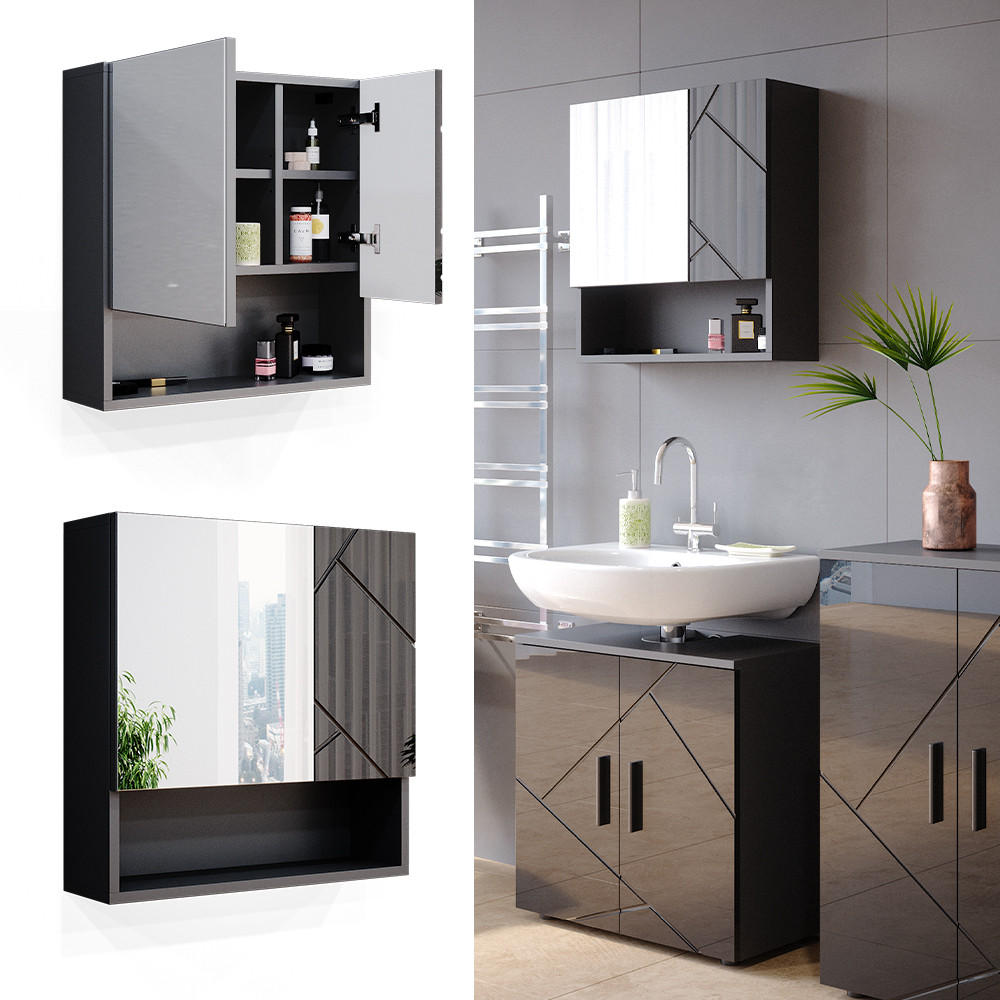 BADSPIEGELSCHRANK Irma Anthrazit Hochglanz 54 x 55 cm - Anthrazit, Holzwerkstoff (54/55/16.9cm) - Vicco