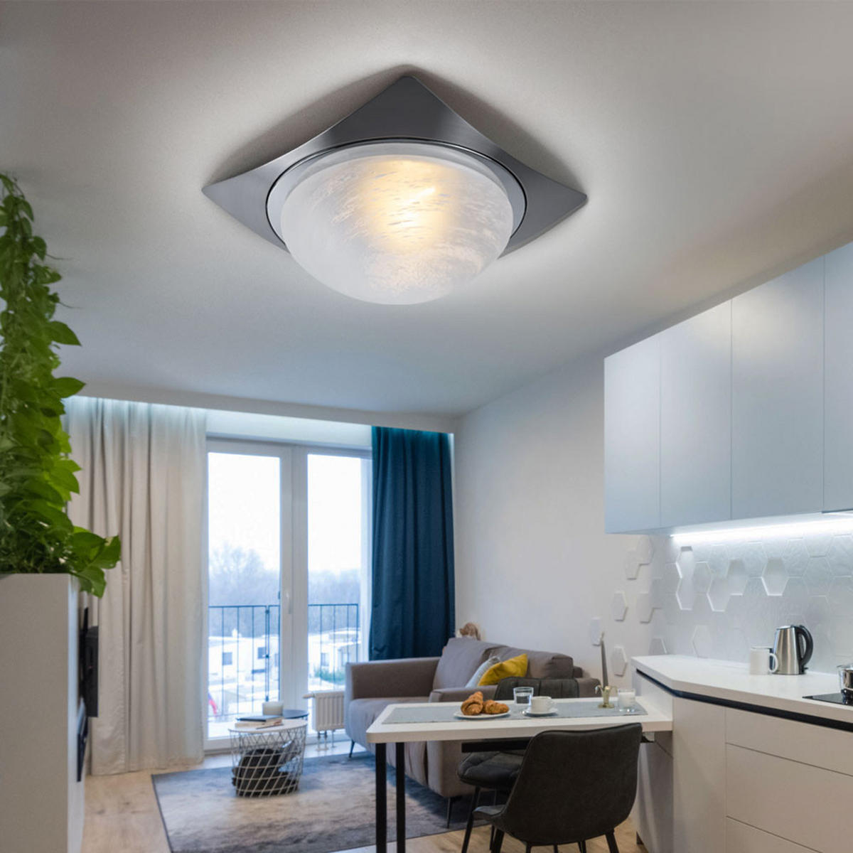 DECKENLEUCHTE Alabaster Schwarz gebürstet - Schwarz, Metall (26/26/26cm) - Esto