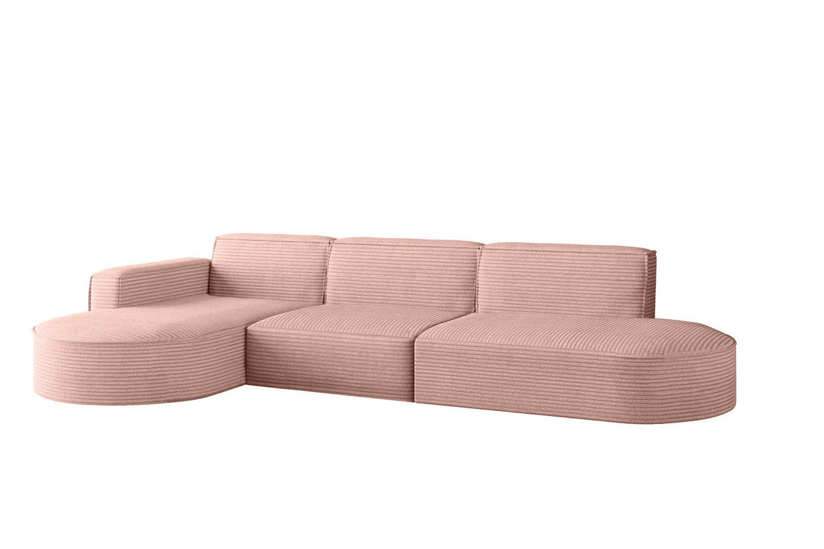 ECKSOFA Designer, Sofa L form MODENA 302 cm stoff Poso Rosa Links - Rosa, Holz (302/296cm) - Kaiser Möbel