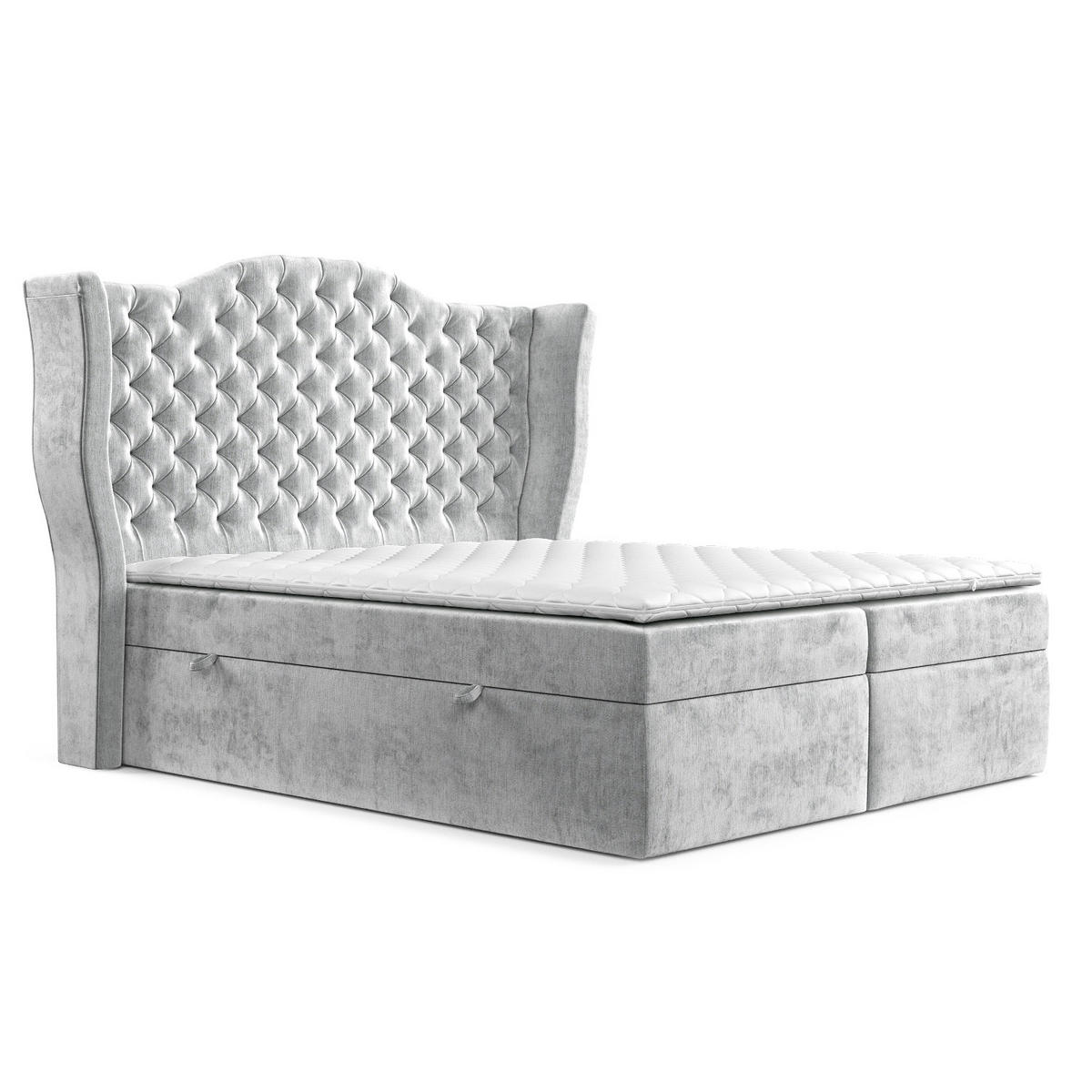 BOXBETT Royal Hellgrau 160/200 cm im Chenille-Stoff - Hellgrau/Schwarz, Holz/Holzwerkstoff (160/200cm) - Maison de Reve