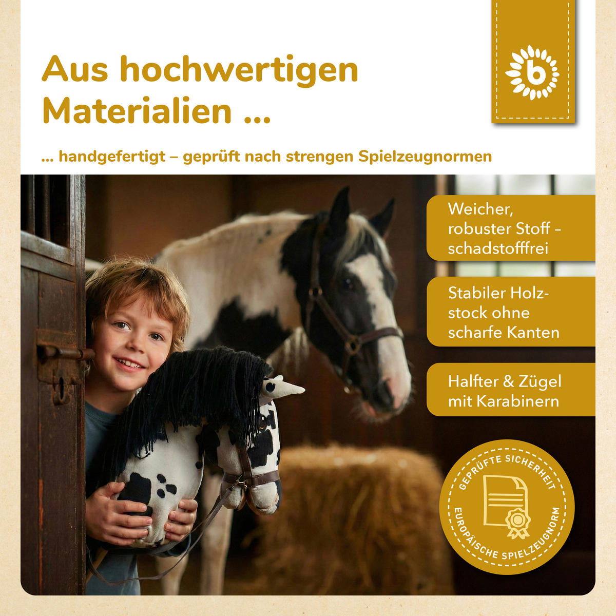 HOBBY-HORSE Schecke - Größe M - Schwarz, Textil (35/79cm) - Bieco Spielwaren