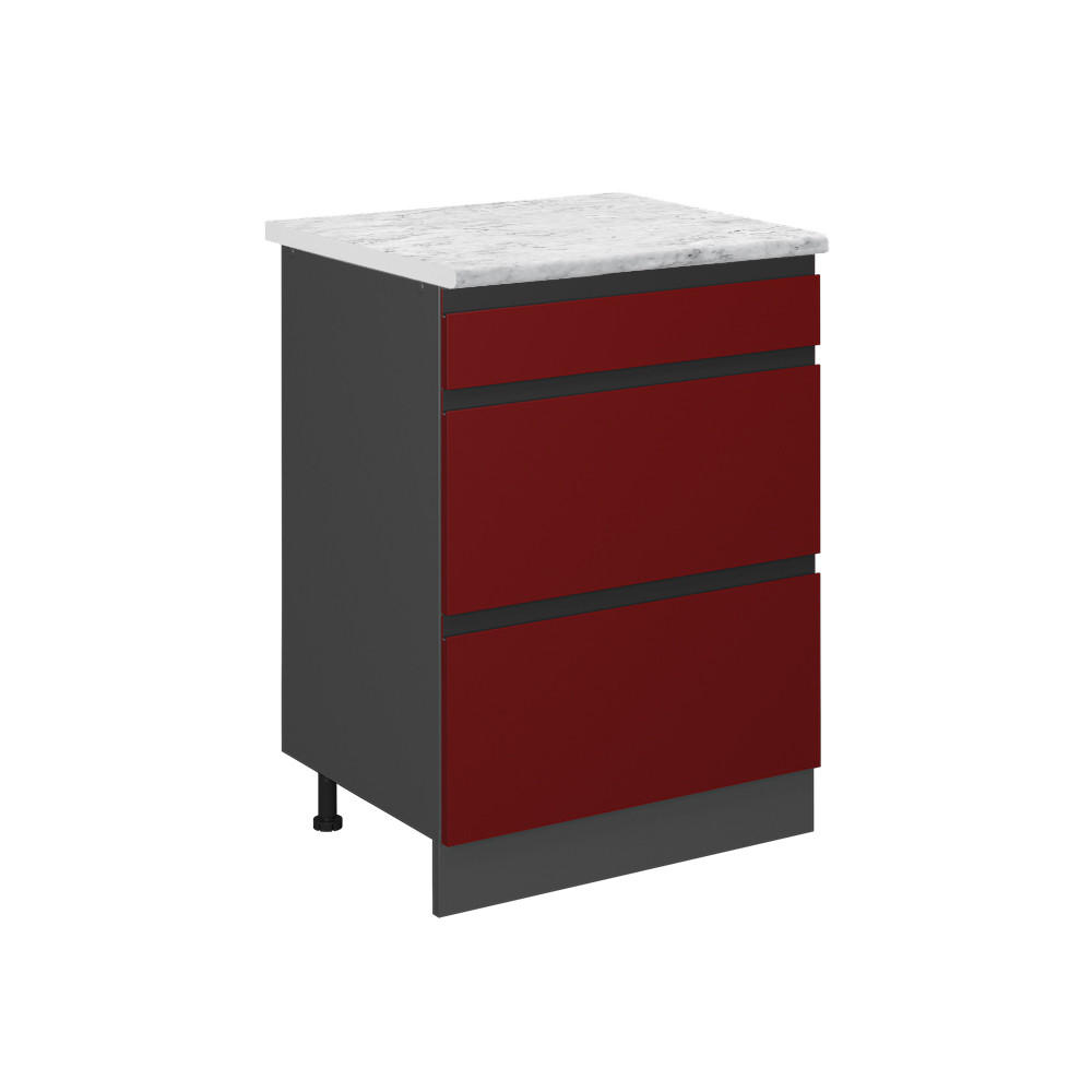 SCHUBLADENSCHRANK R-Line Rot 60 cm AP Marmor - Anthrazit/Rot, Holzwerkstoff (60/81.6/60cm) - Vicco