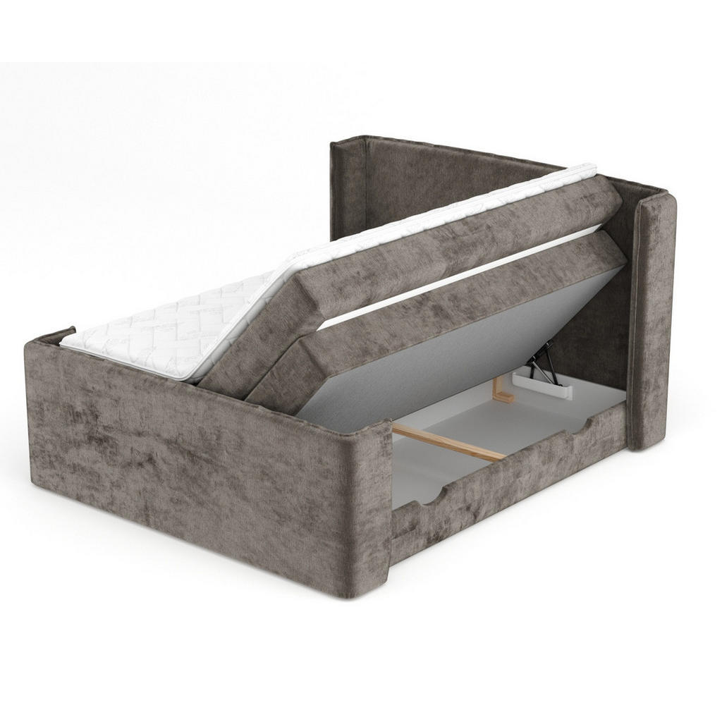 Thumbnail - Maison de Reve Boxspringbett, Dunkelbraun, Textil, Buche, Kiefer, H3, Höhe ca. 37 cm, 200x200 cm, Oeko-Tex® Standard 100...