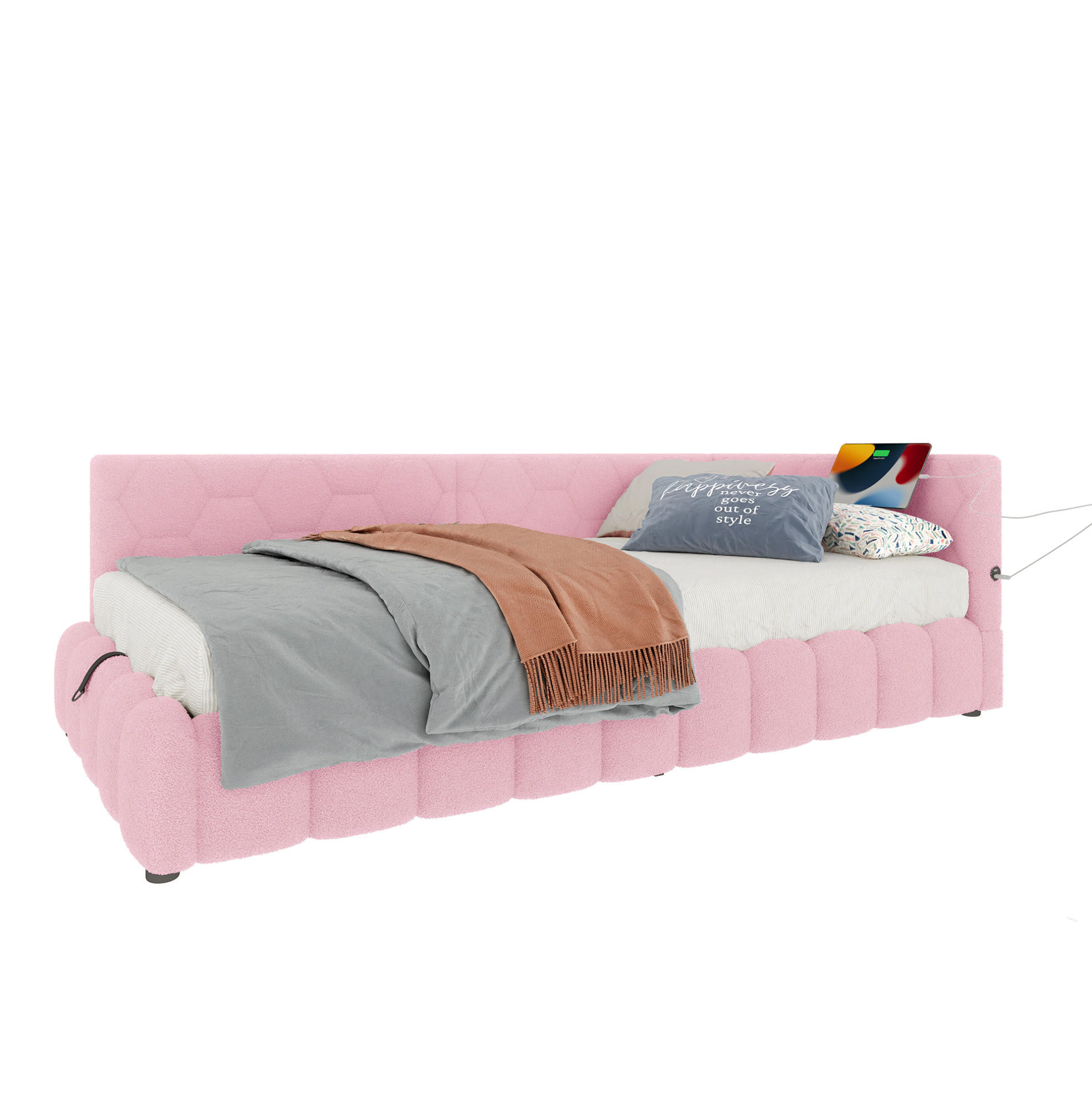 POLSTERBETT 90/200 cm Rosa mit Stauraum und LED-Beleuchtung - Rosa, Textil (90/200cm) - Flora Grace