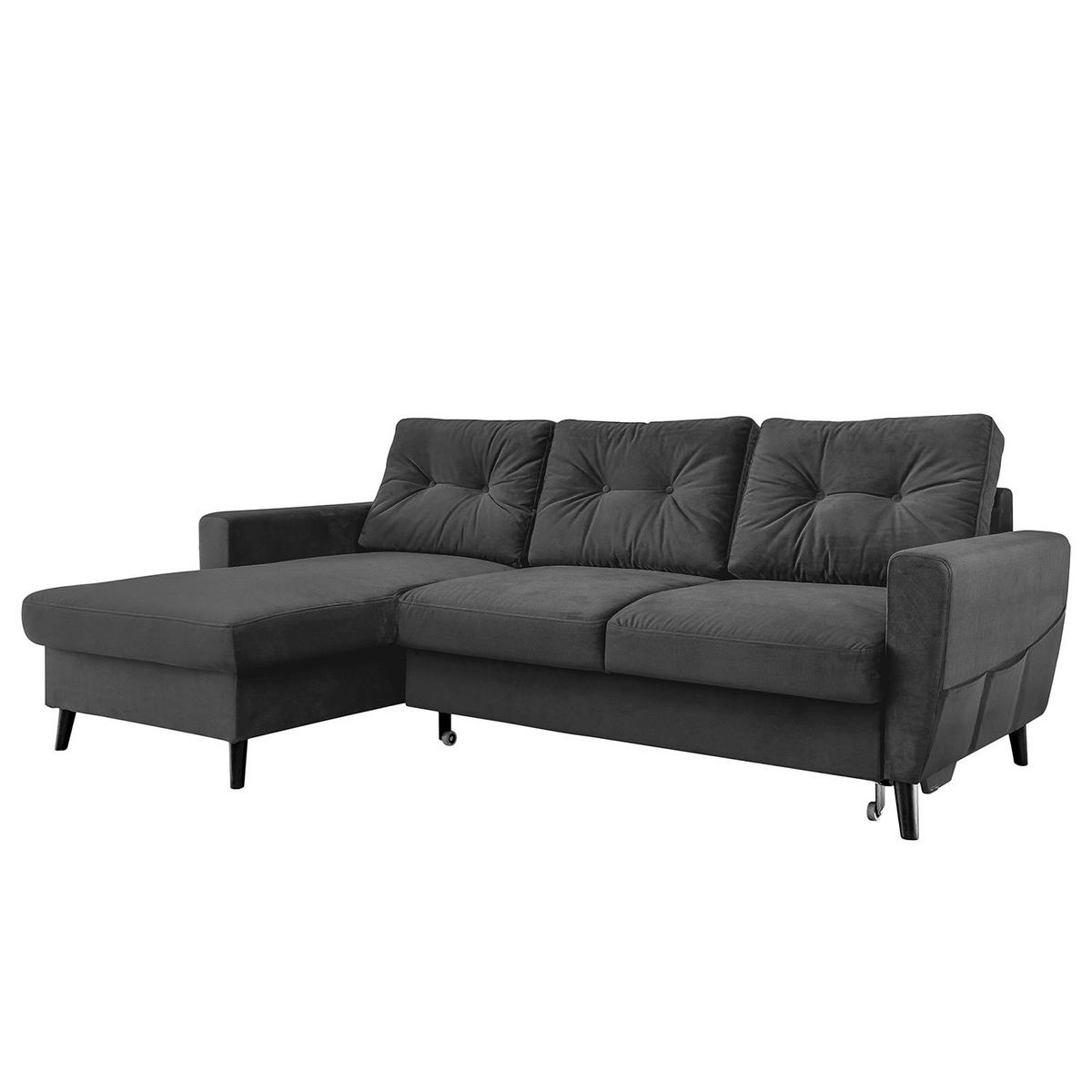 ECKSOFA mit Longchair - Dunkelgrau/Schwarz, Textil (233/148cm) - home24