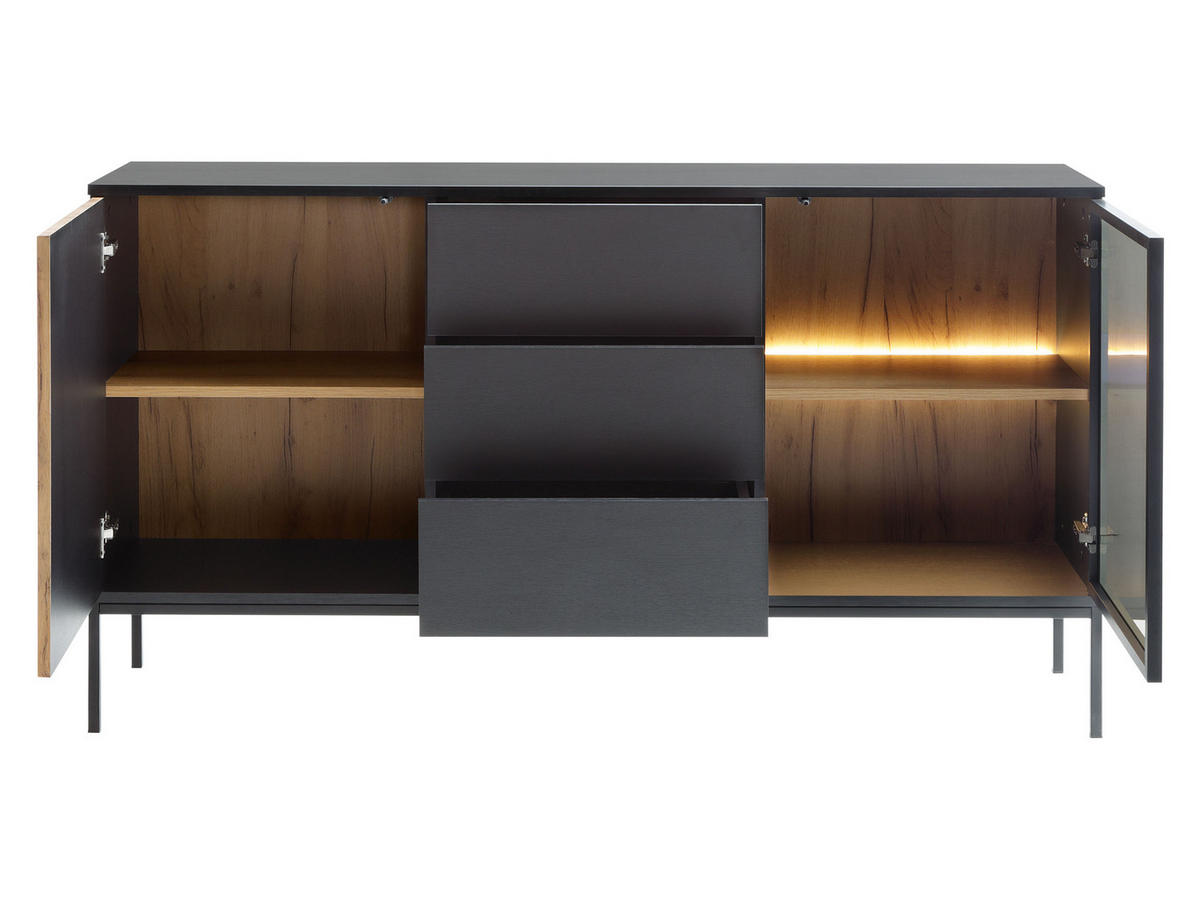 SIDEBOARD Sento KSZ154 - Kaschmir/Schwarz, Holzwerkstoff/Metall (154/83/39cm) - MIRJAN24