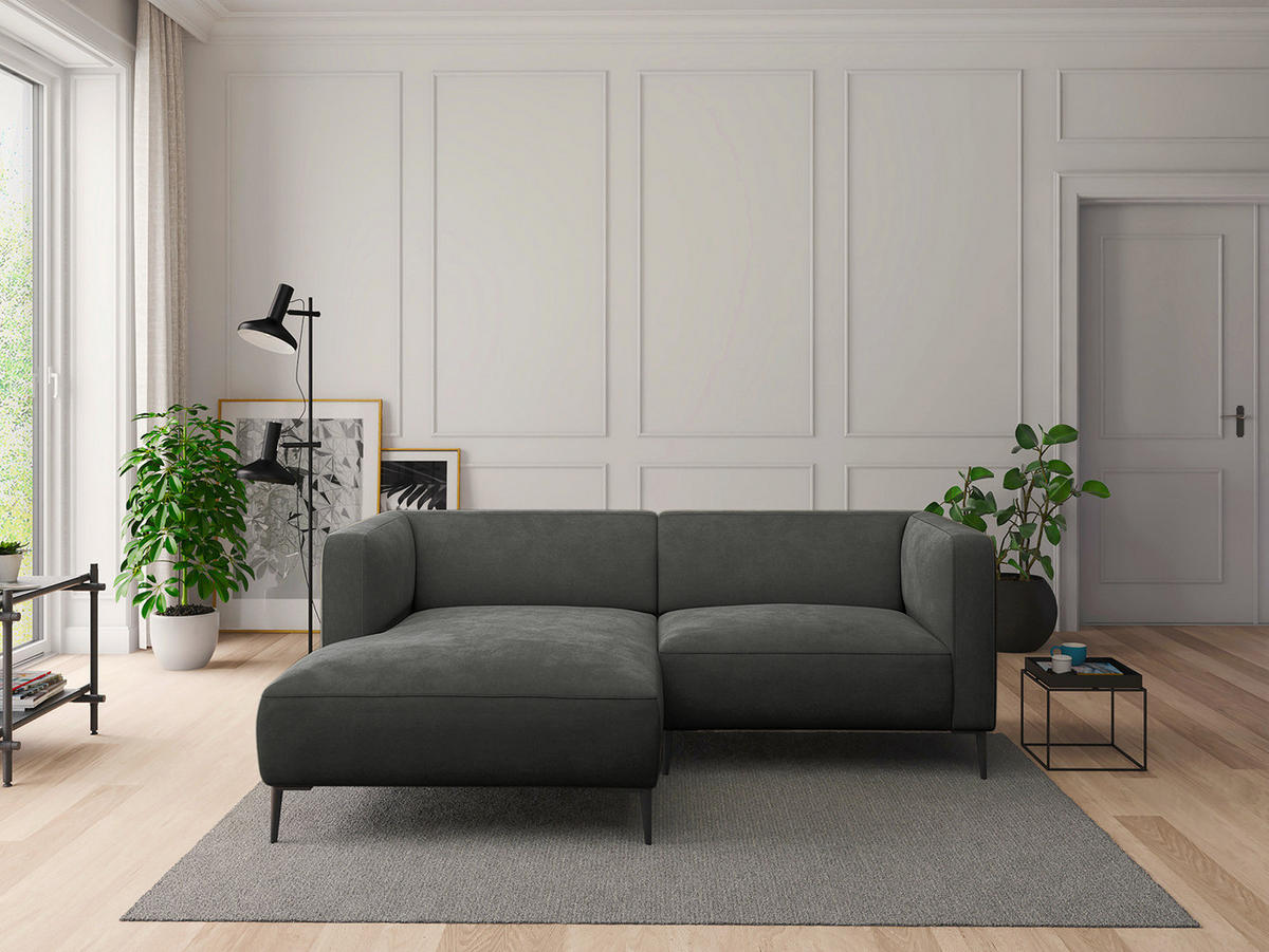 1,5-SITZER ECKSOFA mit Longchair - Schwarz/Grün, Textil/Metall (211/148cm) - home24
