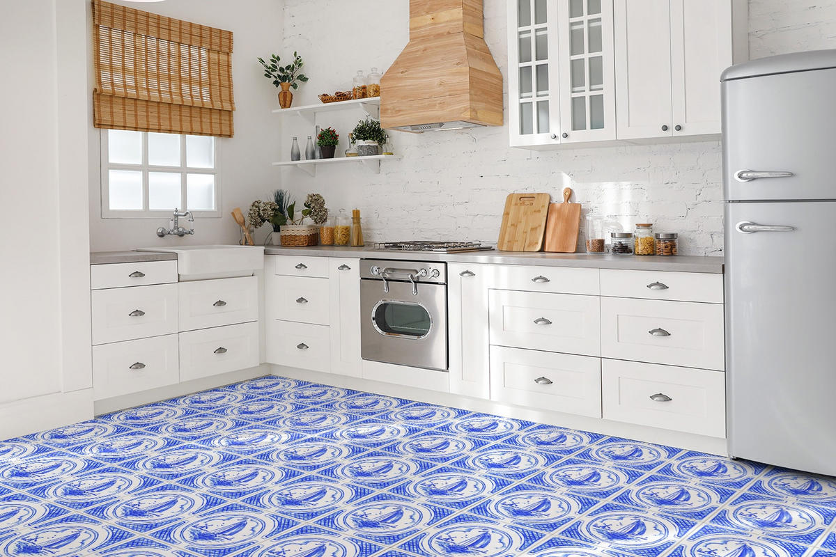 FLIESENAUFKLEBER 9 Stück 30x30 cm selbstklebend Azulejos-Boot - Blau, Textil (30/1.6/30cm) - TULUP