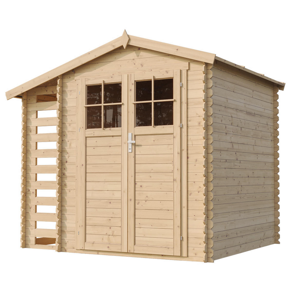 HOLZHAUS GARTENHAUS mit Brennholzschuppen -Hochwertige abschließbare Tür - 3,53 + 0,97 m2 - M386F - Beige, Holz (272/218/206cm) - Timbela