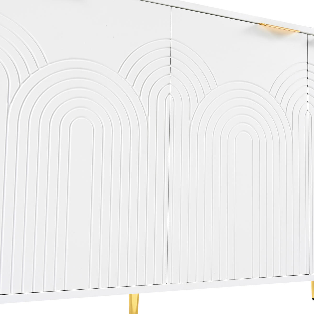 SIDEBOARD in Weiß Kommode mit 4 Türen und Goldene Gebürstete Griffe für Wohnzimmer, B160/T40/H80cm - Goldfarben/Weiß, Holzwerkstoff/Metall (160/80/40cm) - STILVORA