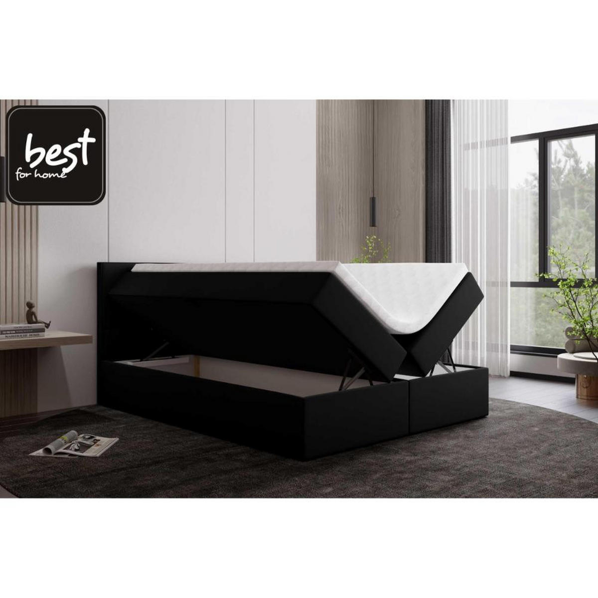 BOXBETT Jubilee Bonellfederkern inkl. Topper - Schwarz, Holz/Holzwerkstoff (200/200cm) - Best For Home