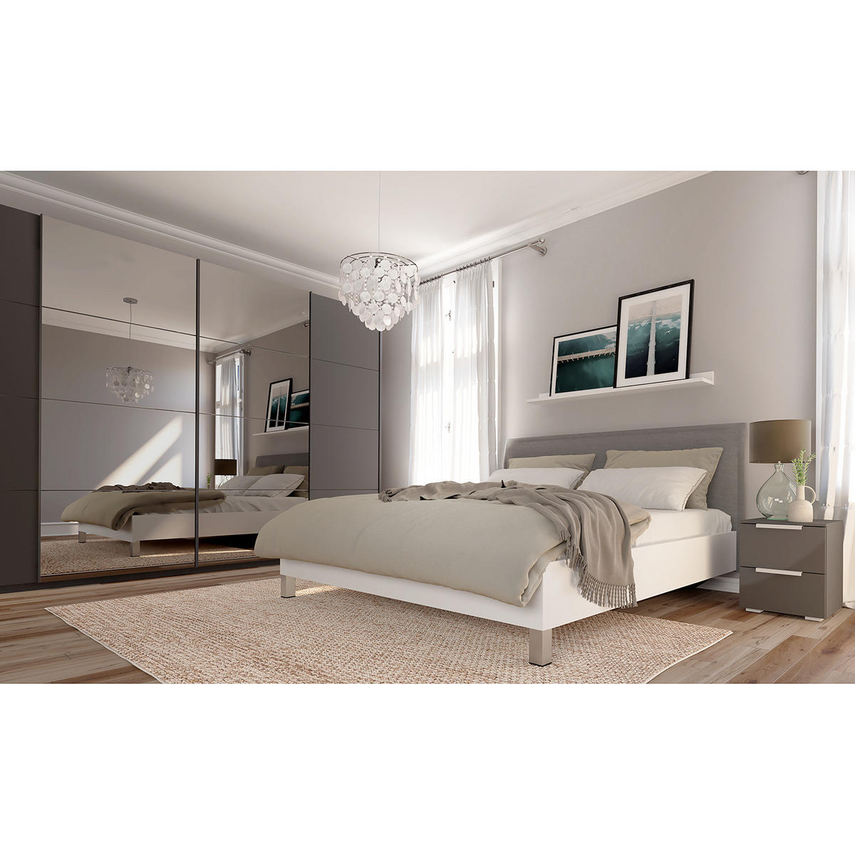 SCHWEBETÜRENSCHRANK - Graphitfarben, Glas/Holzwerkstoff (360/236/68cm) - home24