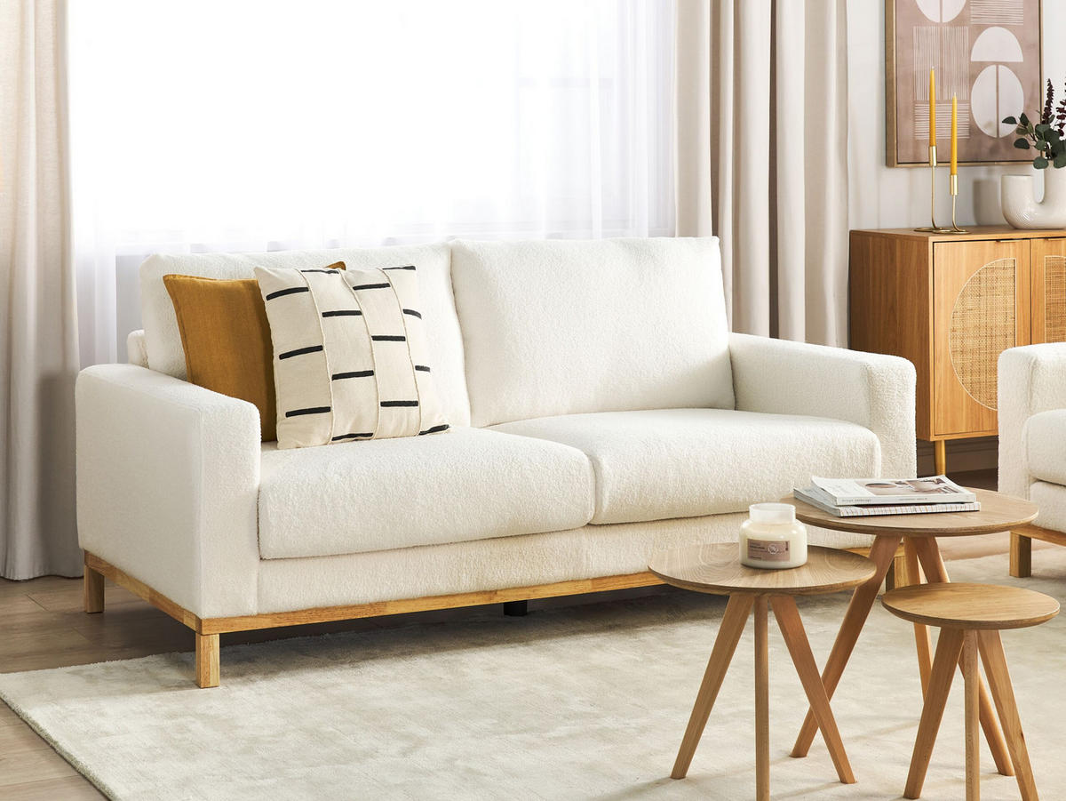 2-SITZER-SOFA Bouclé weiss/hellbraun Siggard - Hellbraun/Weiß, Textil (184/84/92cm) - Beliani