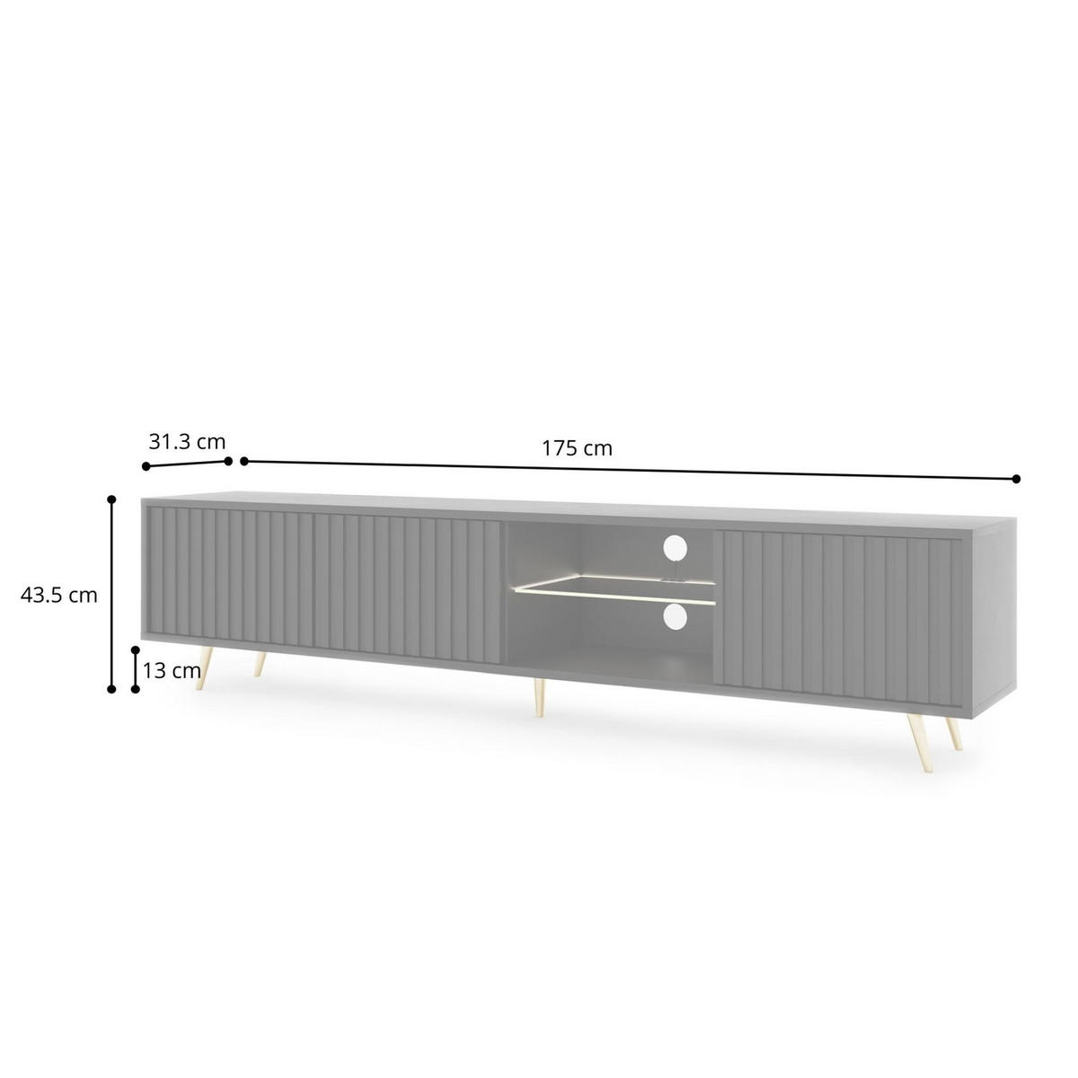 TV-LOWBOARD Bello Greige 175 cm - Taupe/Goldfarben, Holzwerkstoff/Metall (175/43.5/31.3cm) - Selsey
