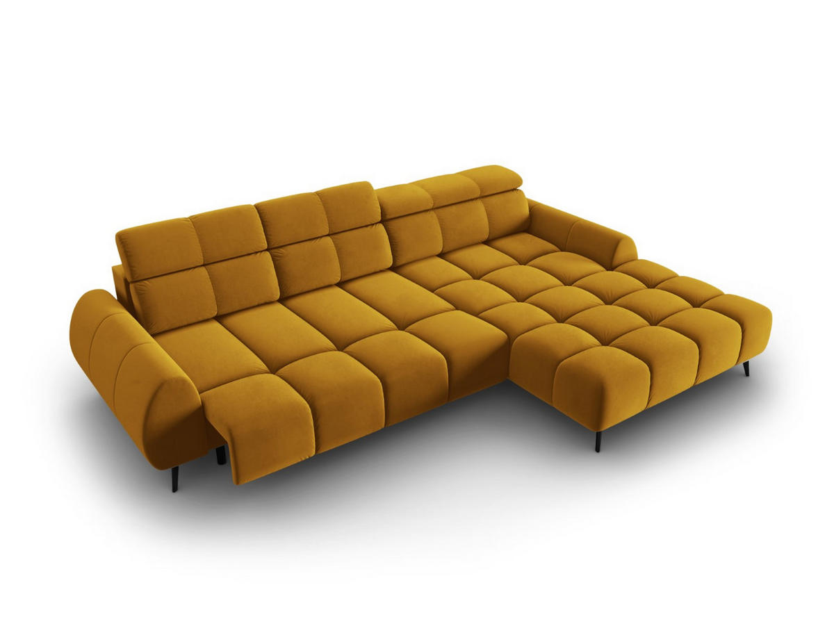 ELEKTRISCHES-ECKSOFA rechts Alyse aus Samt gelb 5 Sitzplätze - Gelb, Textil (188/295cm) - Micadoni