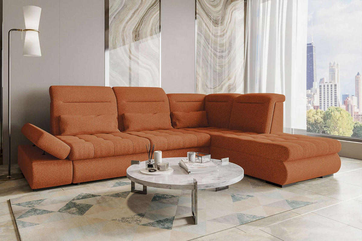 ECKSOFA Toscana Strukturstoff inkl. Schlaffunktion - Rostfarben, Textil (279/227cm) - 99rooms