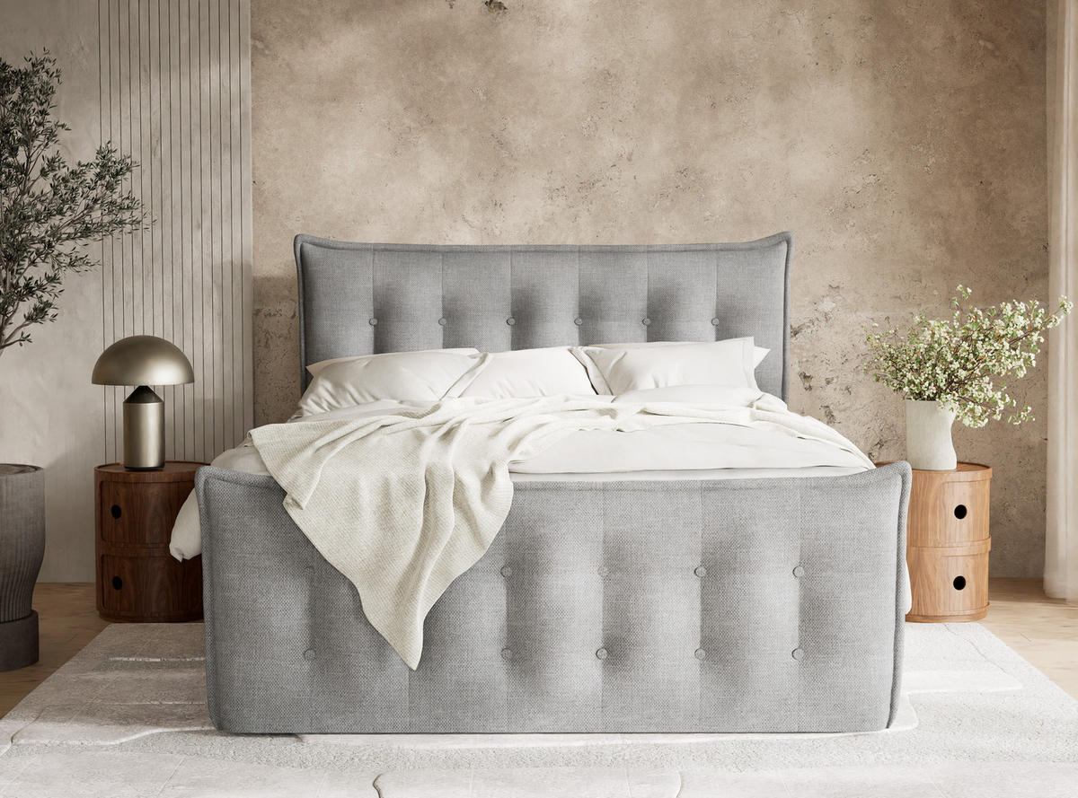 BOXSPRINGBETT Fatu 160/200 cm, in Grau, Bettkasten, Matratze, Topper - Schwarz/Grau, Holz/Holzwerkstoff (160/200cm) - Maison de Reve