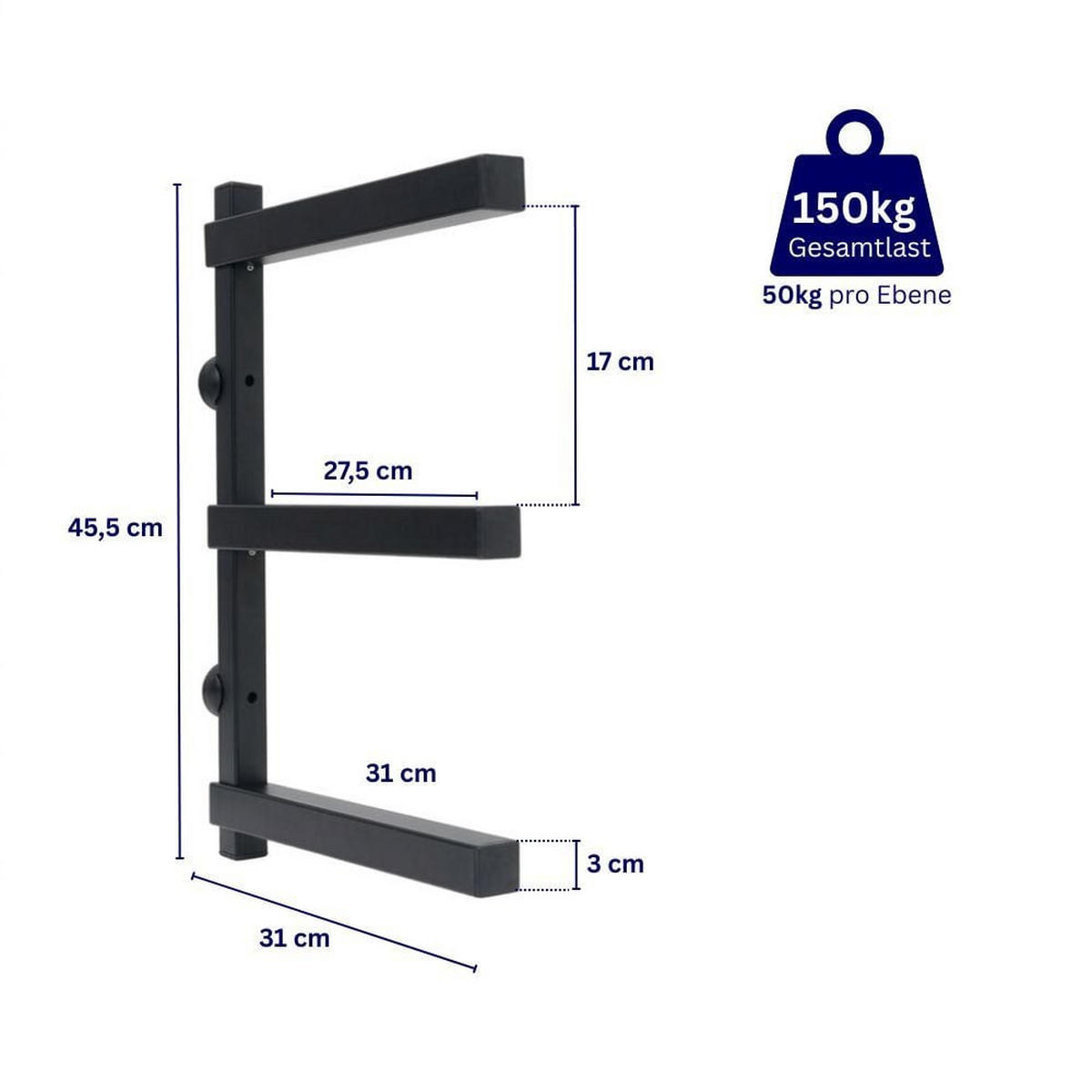 KRAGARMREGAL Wandmontage mit 3 Ebenen Schwarz - Schwarz, Metall (35/45.5/35cm) - PROREGAL
