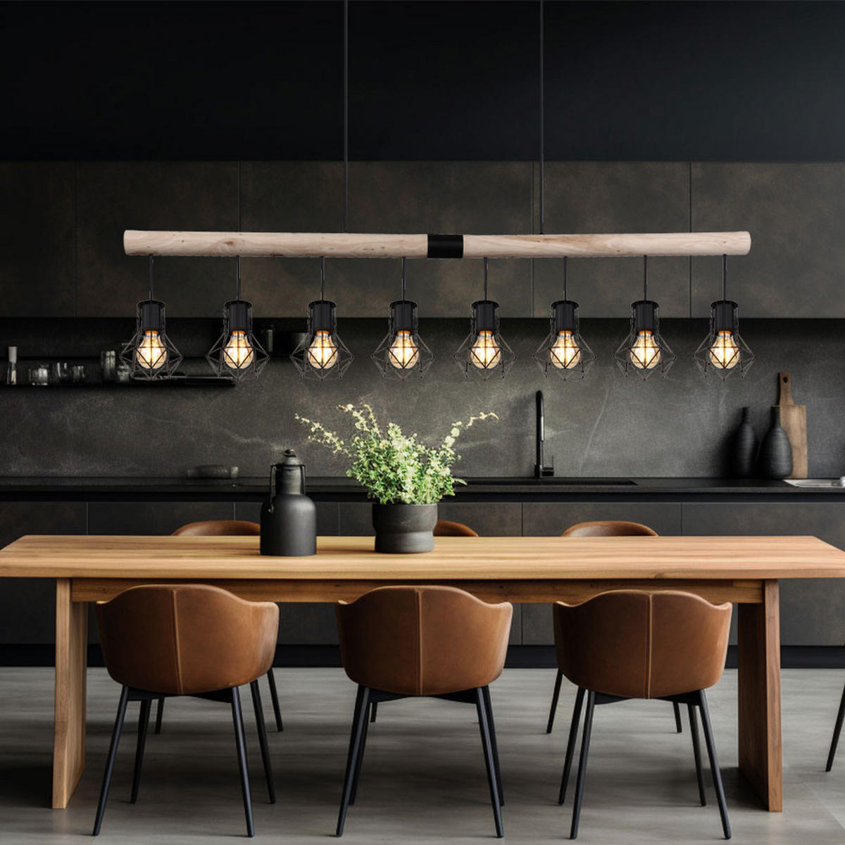 HÄNGELEUCHTE Holz Braun Metall - Braun, Holz (140/13.3/120cm) - Globo Lighting