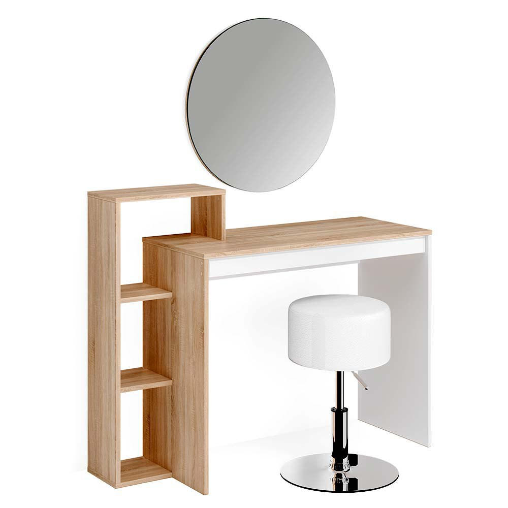SCHMINKTISCH Leo Sonoma 100 cm mit Spiegel und Hocker - Sonoma Eiche, Holzwerkstoff (100/90/40cm) - Vicco