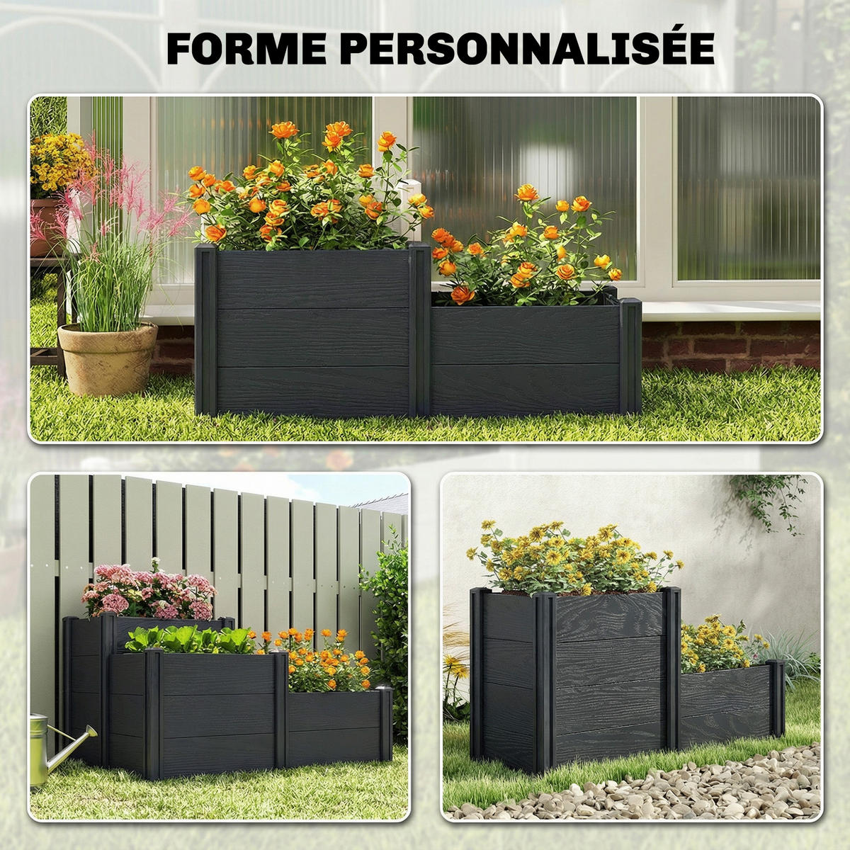 HOCHBEET 3-Stufig DE-12307 modulares Stecksystem, 120/80/64 cm Grau - Grau, Kunststoff (120/64/80cm) - ComfortXL