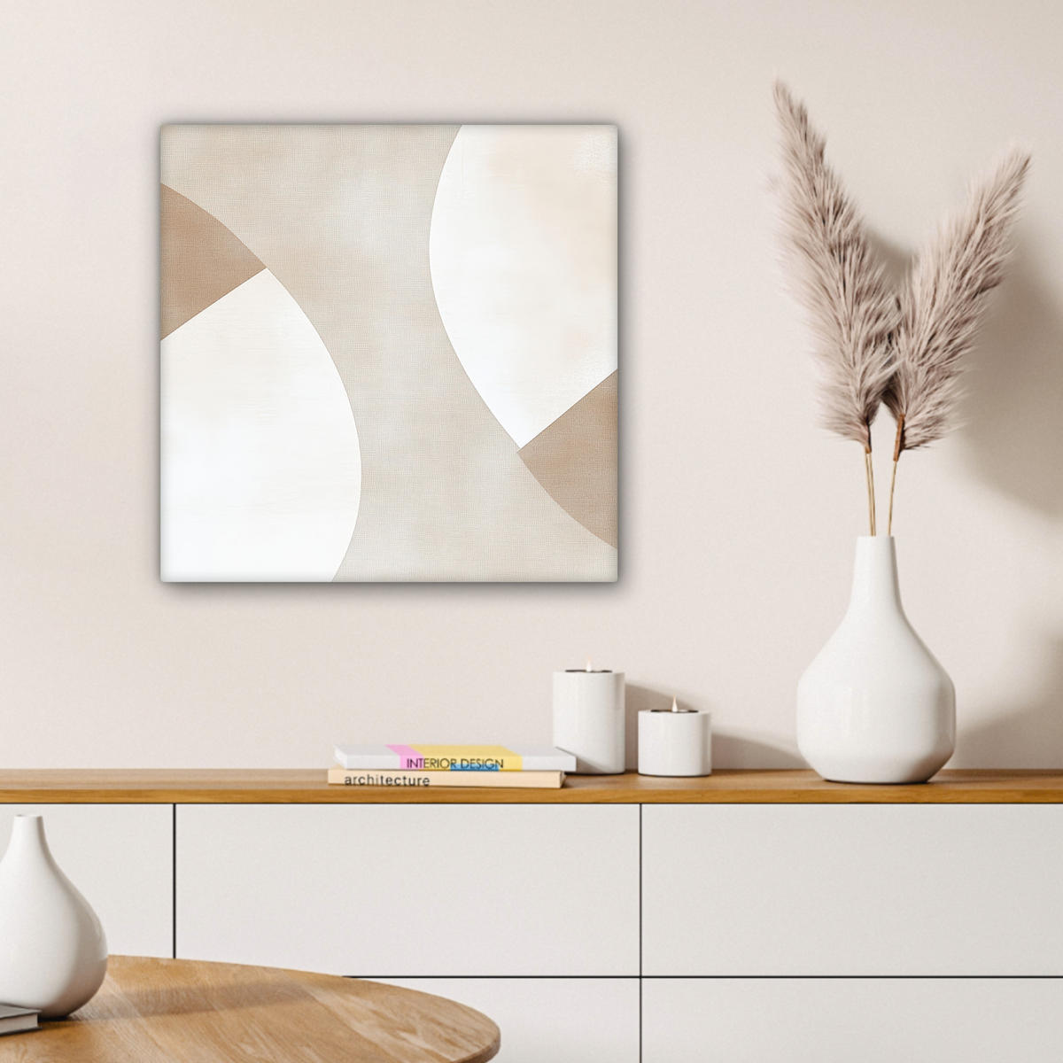 LEINWANDBILD Braun - Japandi - Abstrakt 50x50 cm - Sandfarben, Textil (50/50cm) - MuchoWow