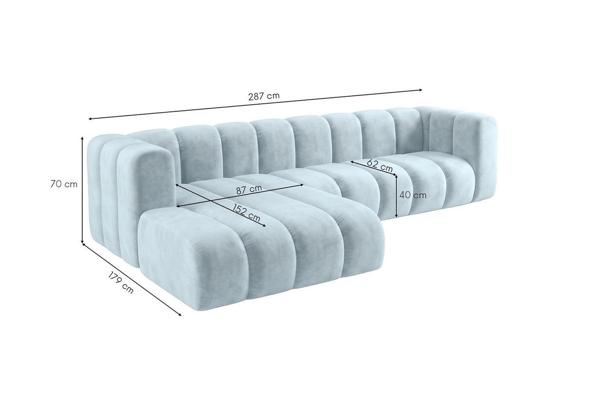 ECKSOFA Modulares In L-Form, Velvet-Stoff Riviera, Babyblau, Links, GRAND 287 cm - Hellblau, Holz (287/179cm) - Kaiser Möbel