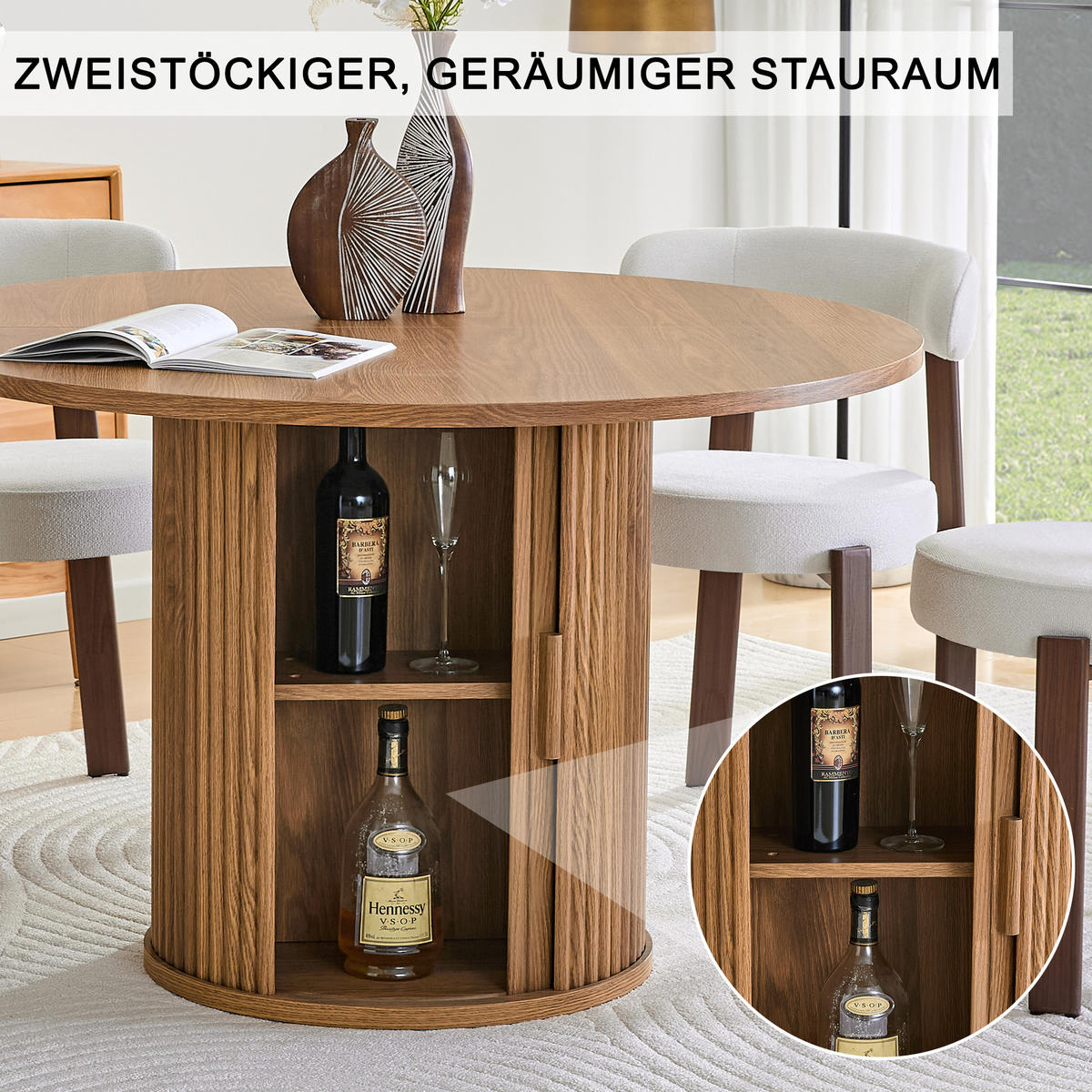 ESSTISCH rund 120/120/75 cm walnuss aus Holzwerkstoff mit Doppellager - Walnussfarben, Holzwerkstoff (120/120/75.5cm) - OKWISH