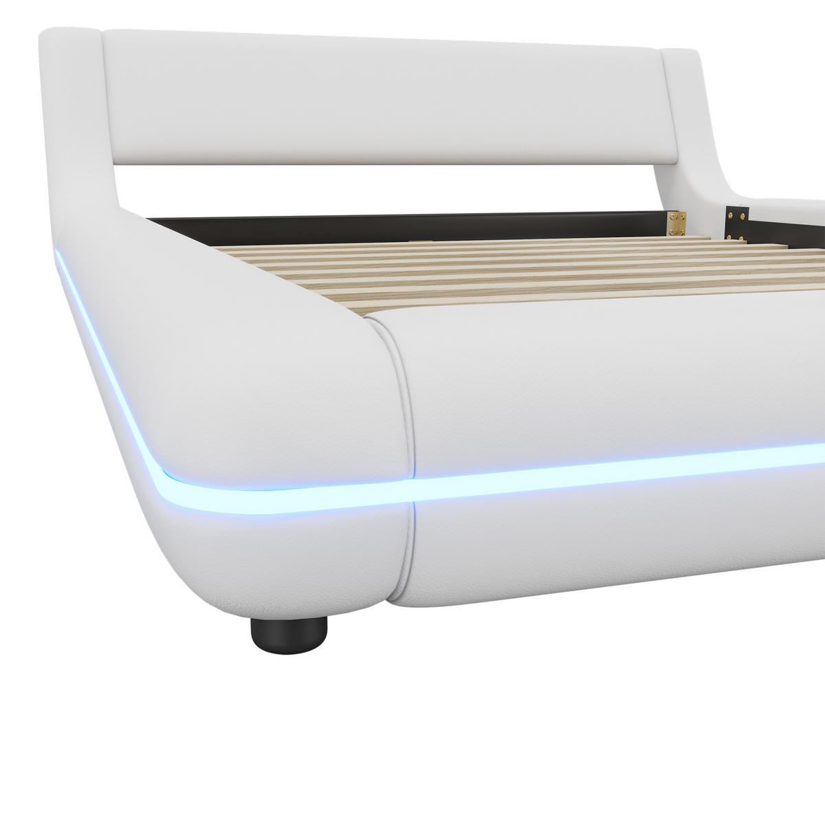 KREVET 140/200 cm s LED ambijentalnim osvjetljenjem i PU presvlakom, Bijela - bijela, koža (140/200cm) - Redom