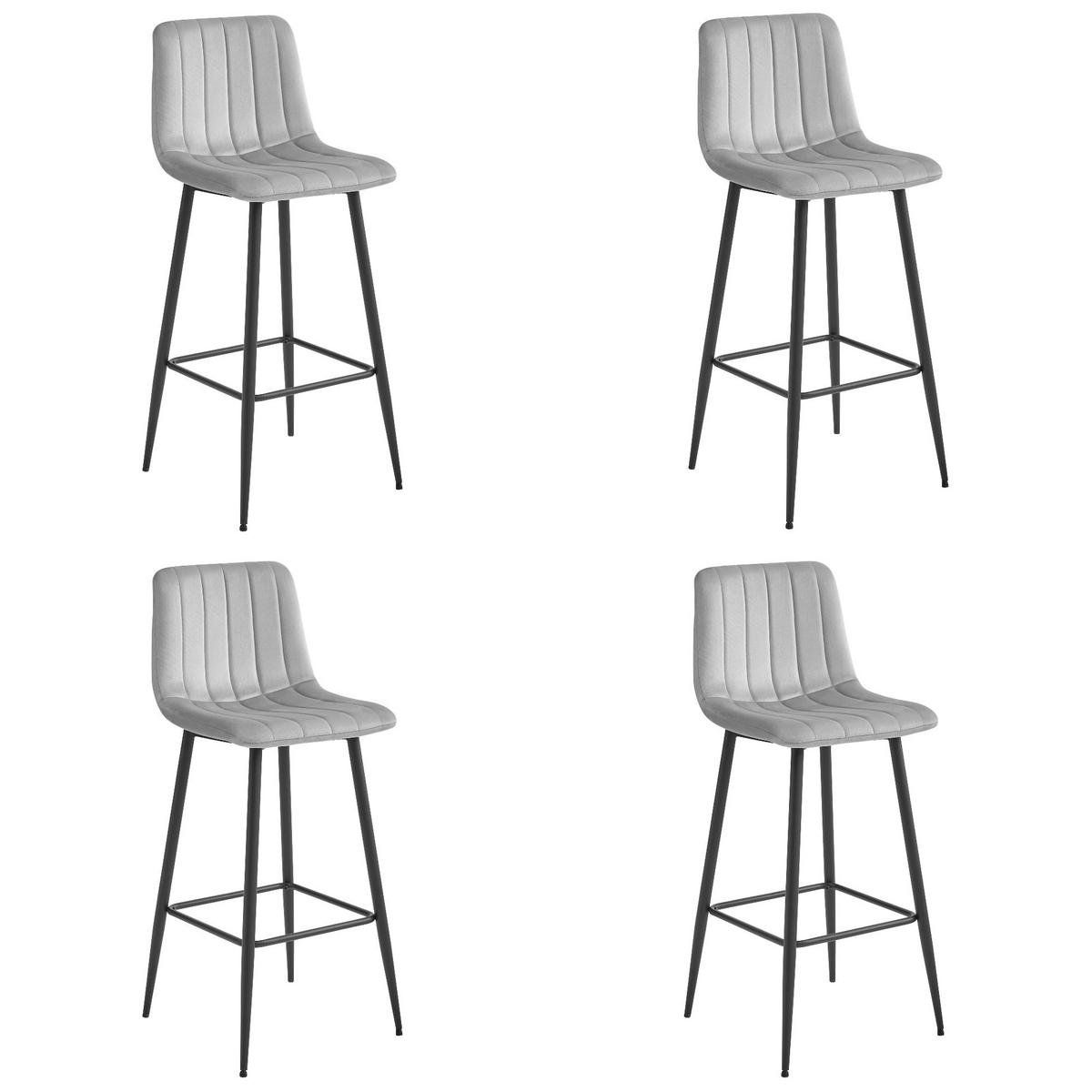 BARHOCKER 4-er Set POZZA silbergrauer Sitz, schwarze Basis - Silberfarben/Schwarz, Textil (43/104/35cm) - Valora