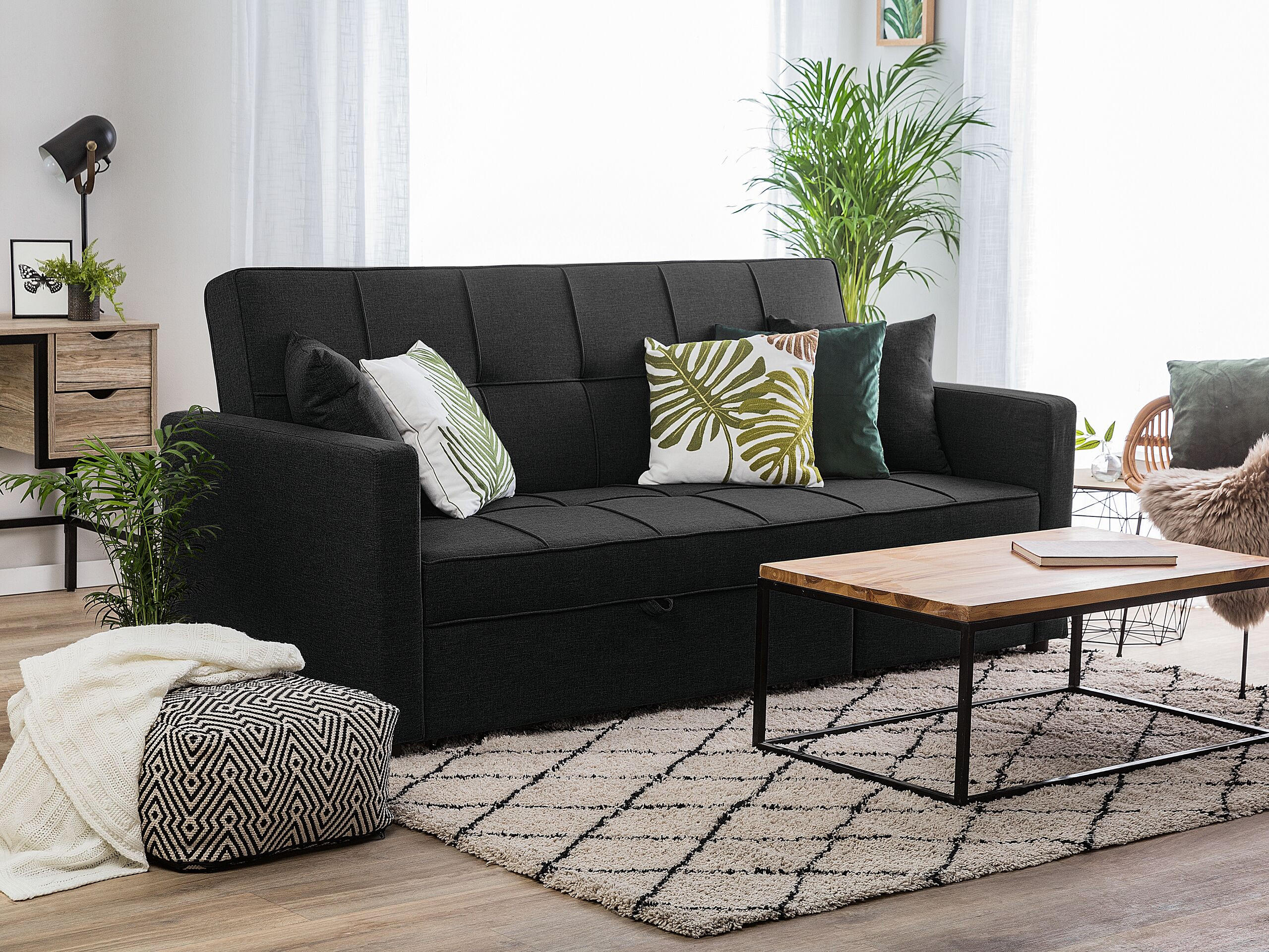 3-SITZER-SCHLAFSOFA Polyester Schwarz Glomma - Schwarz, Textil (207/95/87cm) - Beliani