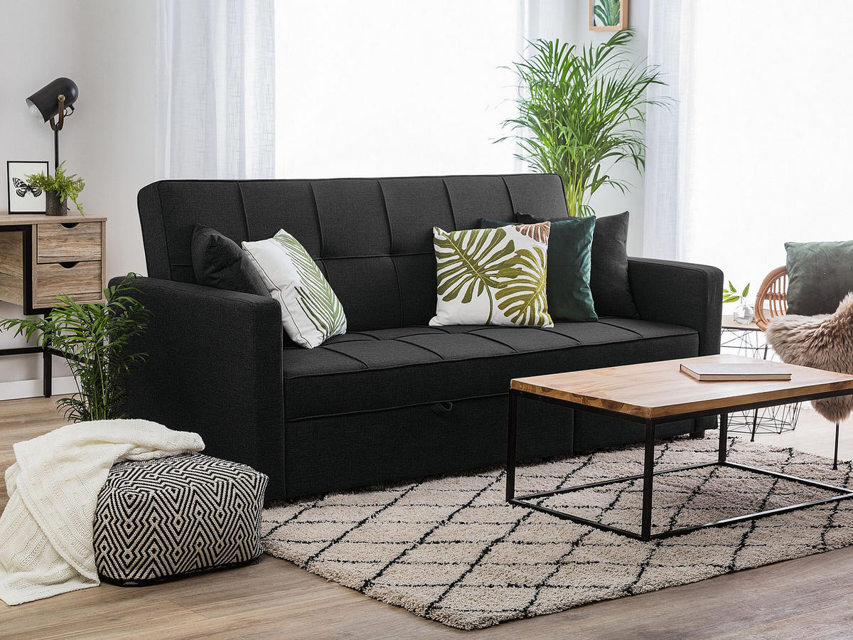 3-SITZER-SCHLAFSOFA Polyester Schwarz Glomma - Schwarz, Textil (207/95/87cm) - Beliani